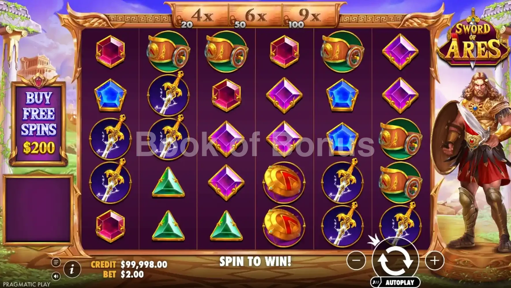 Sword of Ares par Pragmatic Play - jeu de base et disposition des rouleaux