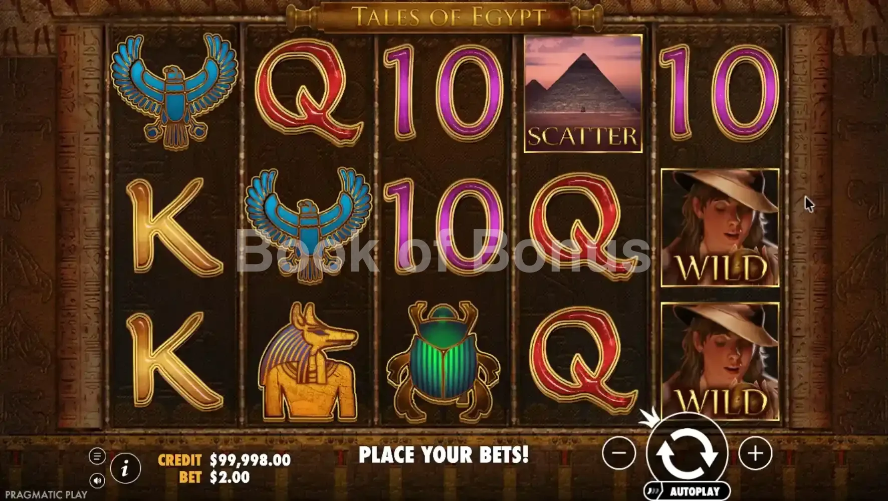 Tales of Egypt par Pragmatic Play - jeu de base et disposition des rouleaux