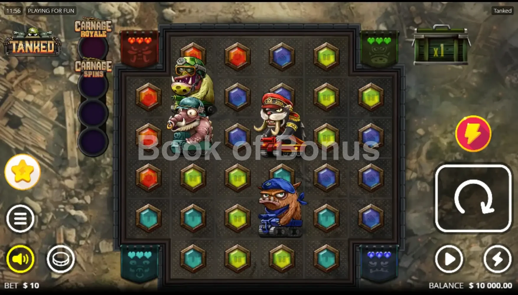 Tanked par Nolimit City - jeu de base et disposition des rouleaux