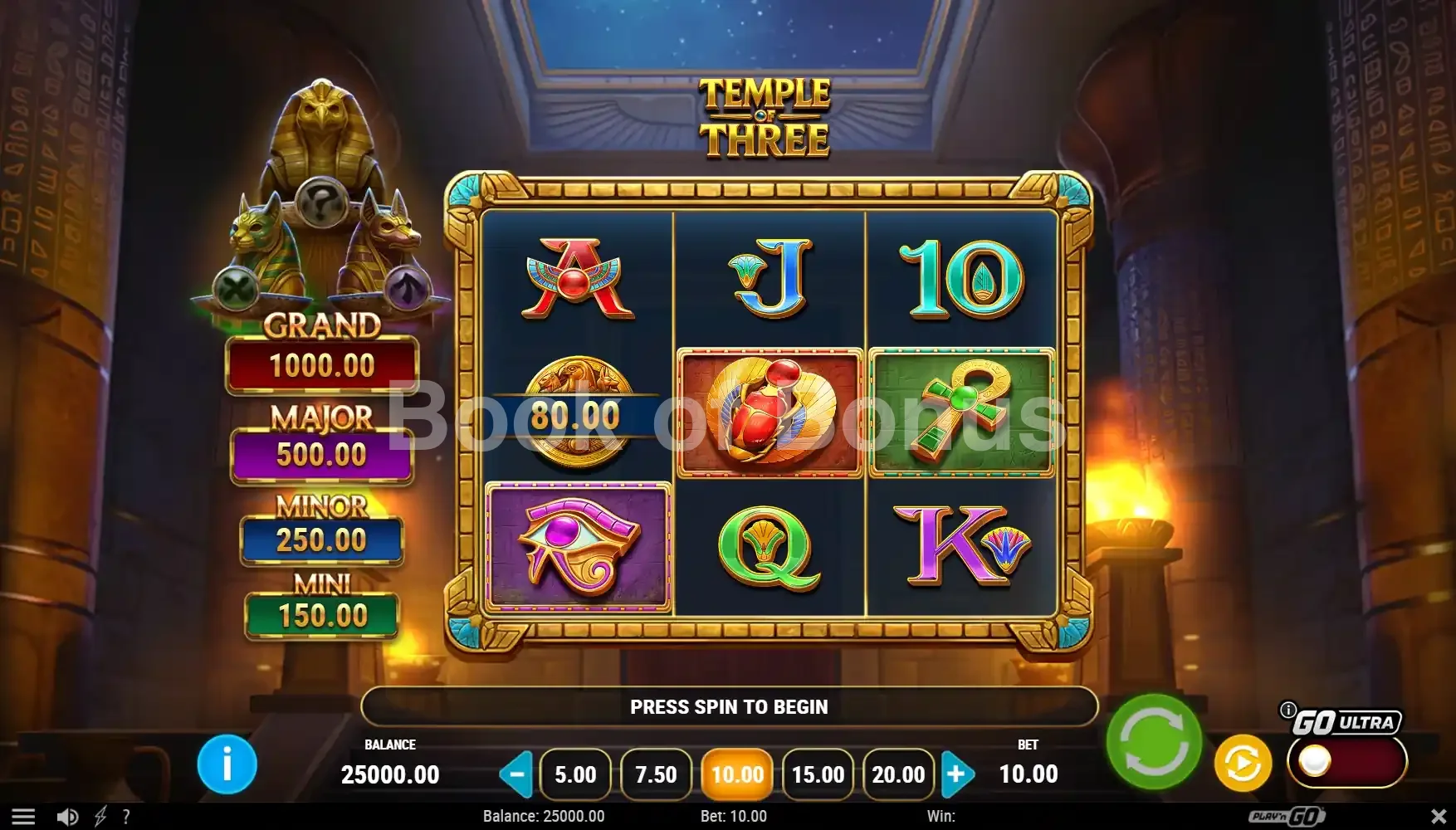 Temple of Three par Play'n GO - jeu de base et disposition des rouleaux