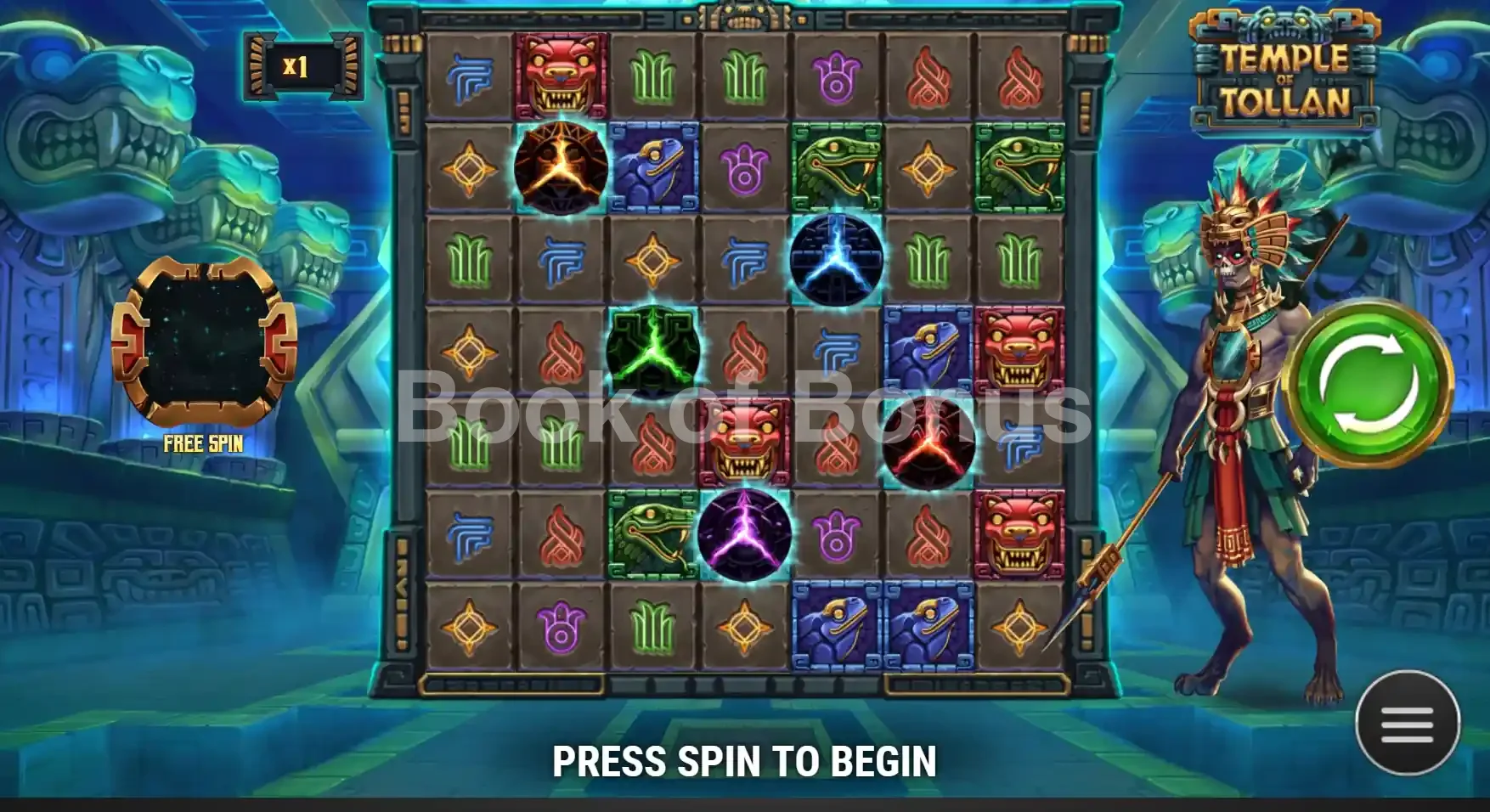 Temple of Tollan par Play'n GO - jeu de base et disposition des rouleaux