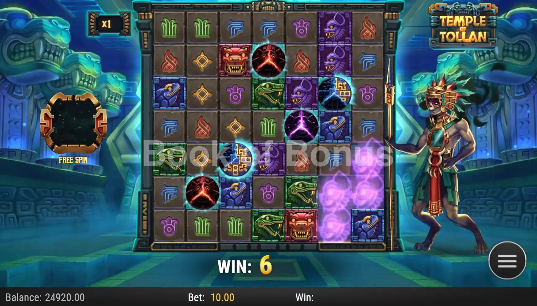 Temple of Tollan par Play'n GO - spin result