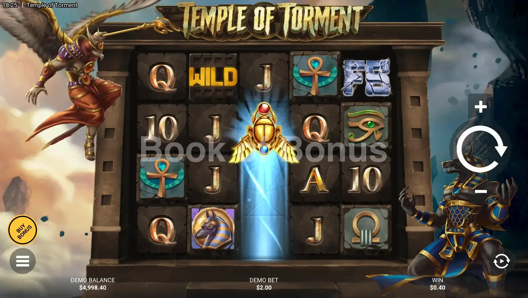 Temple of Torment par Hacksaw Gaming - jeu de base et disposition des rouleaux