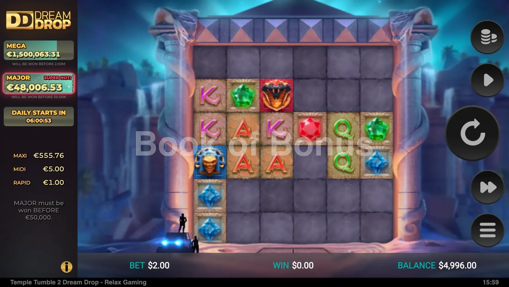 Temple Tumble 2 par Relax Gaming - base game 2