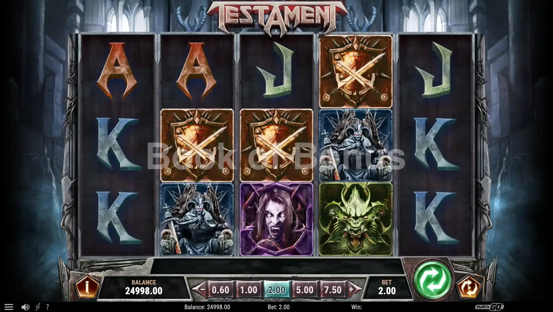 Testament par Play'n GO - jeu de base et disposition des rouleaux