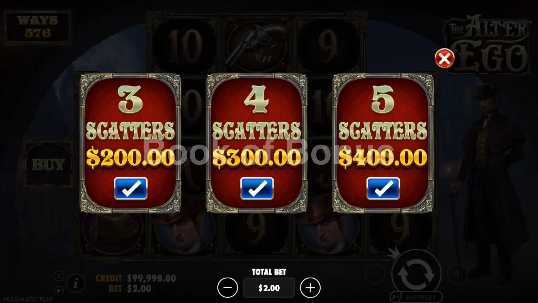 The Alter Ego par Pragmatic Play - menu d'achat de bonus et options