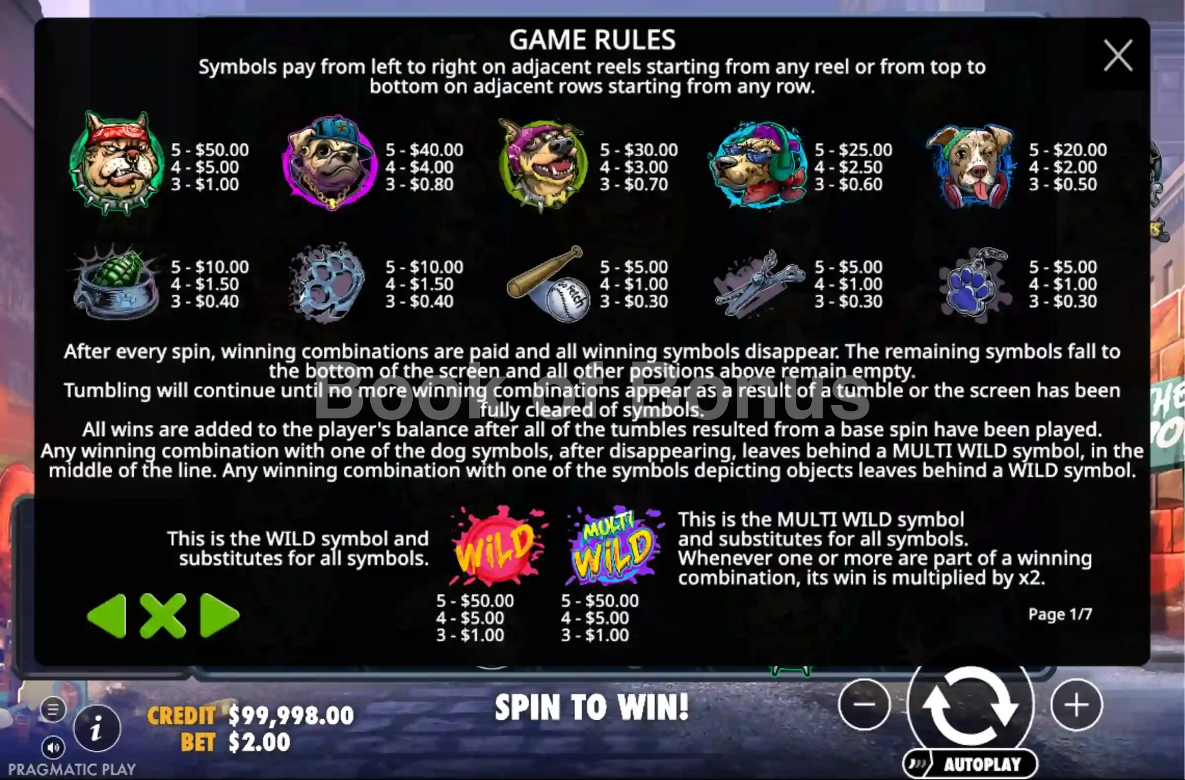 The Big Dawgs par Pragmatic Play - table des gains et valeurs des symboles