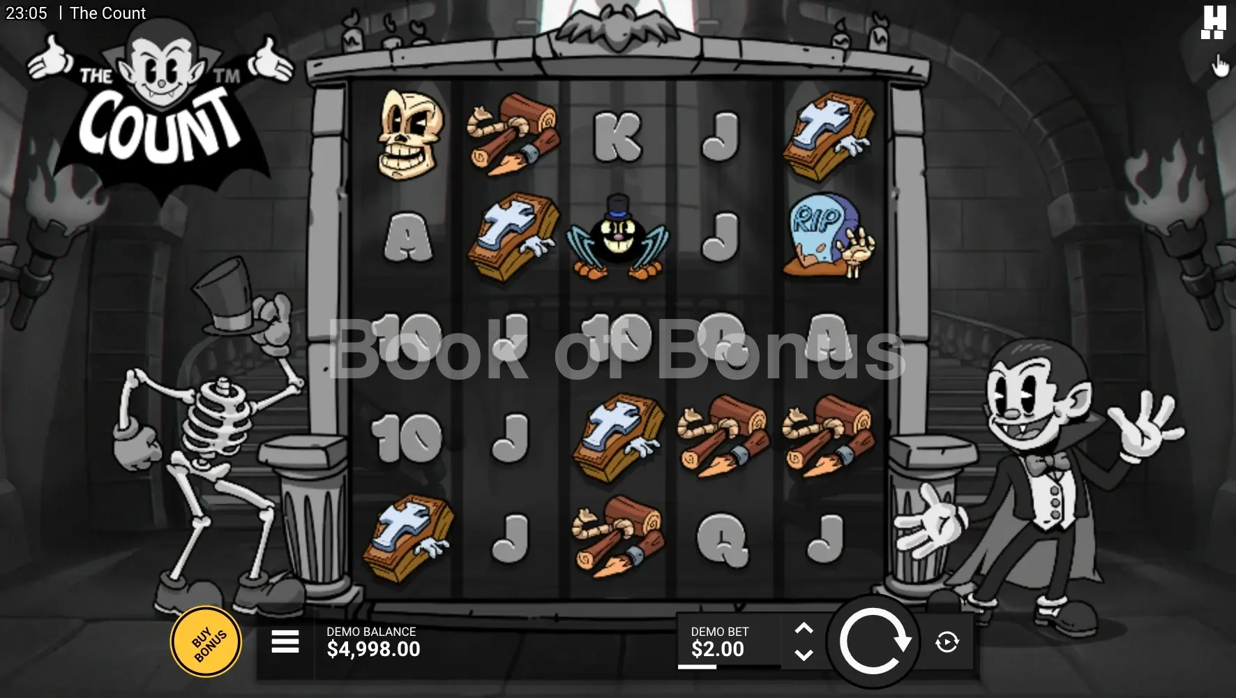 The Count par Hacksaw Gaming - jeu de base et disposition des rouleaux