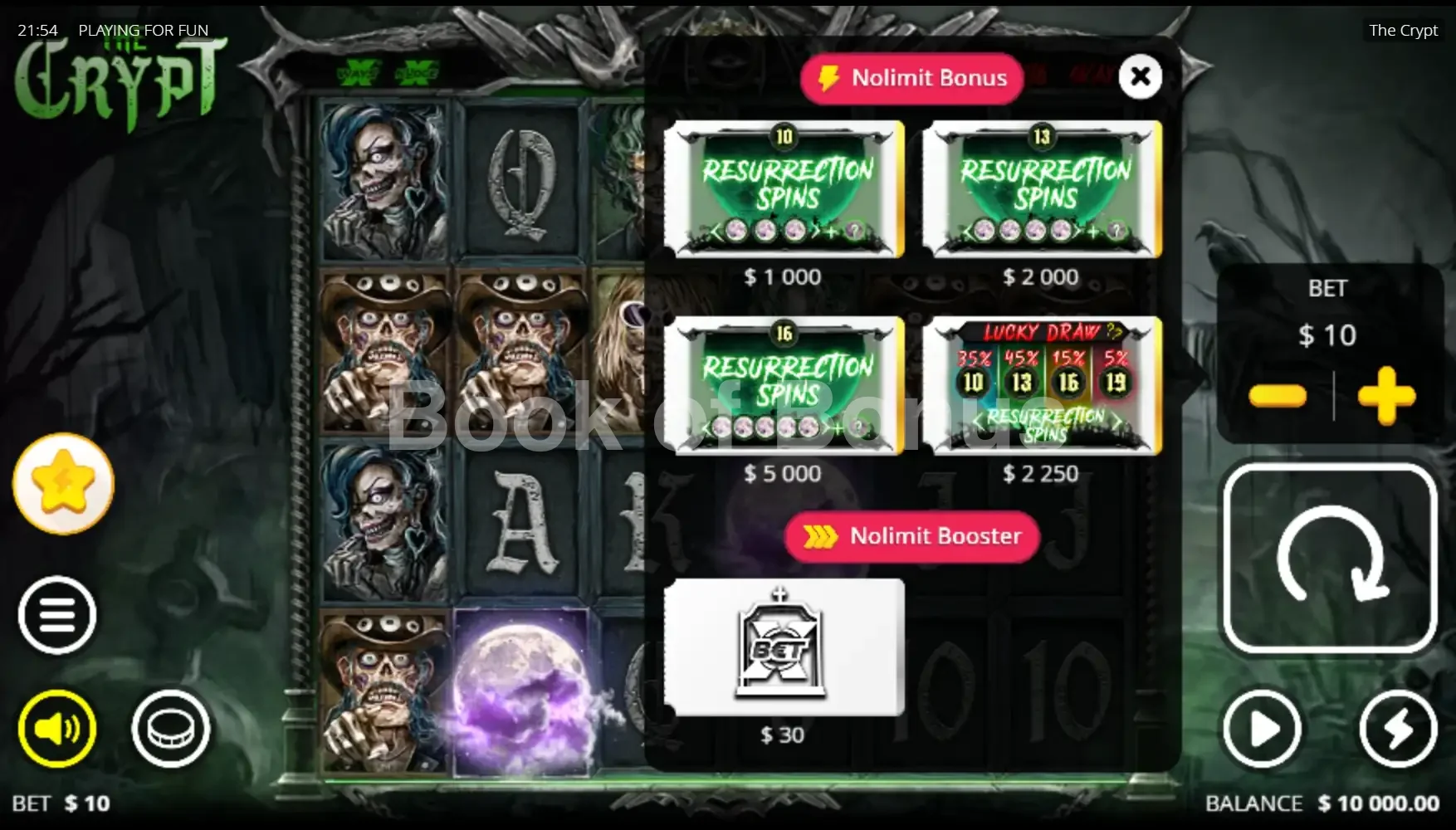 Achat de bonus The Crypt