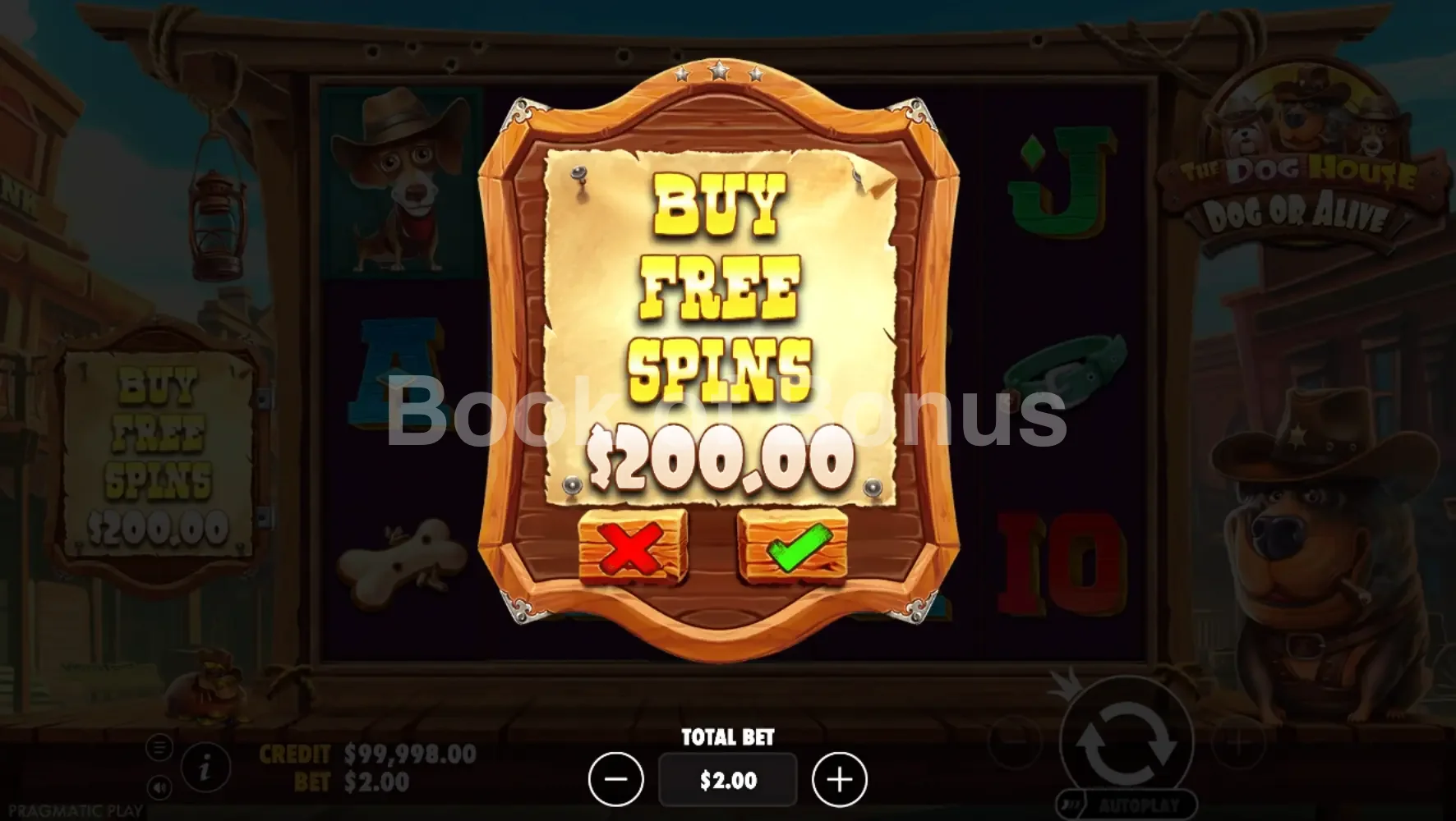 The Dog House Dog or Alive par Pragmatic Play - menu d'achat de bonus et options