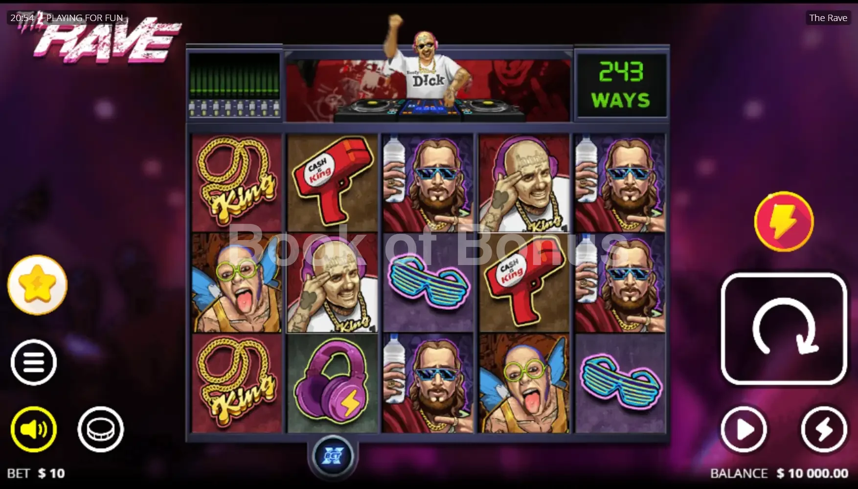 The Rave par Nolimit City - jeu de base et disposition des rouleaux