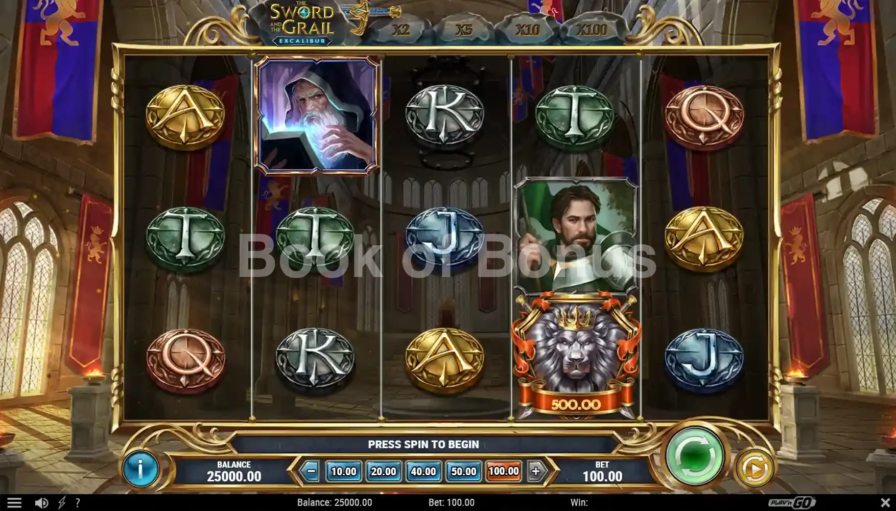 The Sword and the Grail Excalibur par Play'n GO - jeu de base et disposition des rouleaux