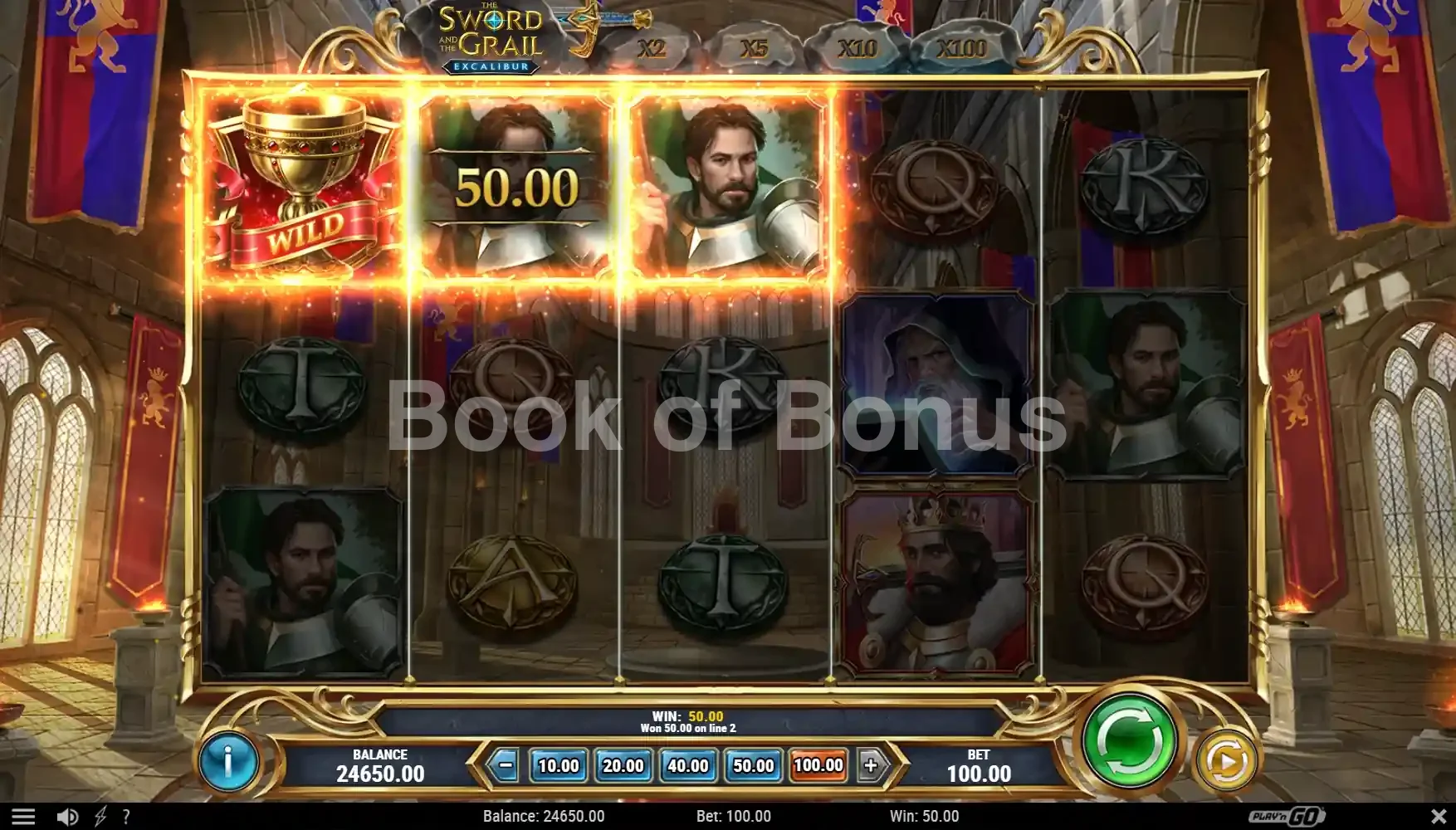 The Sword and the Grail Excalibur par Play'n GO - spin result
