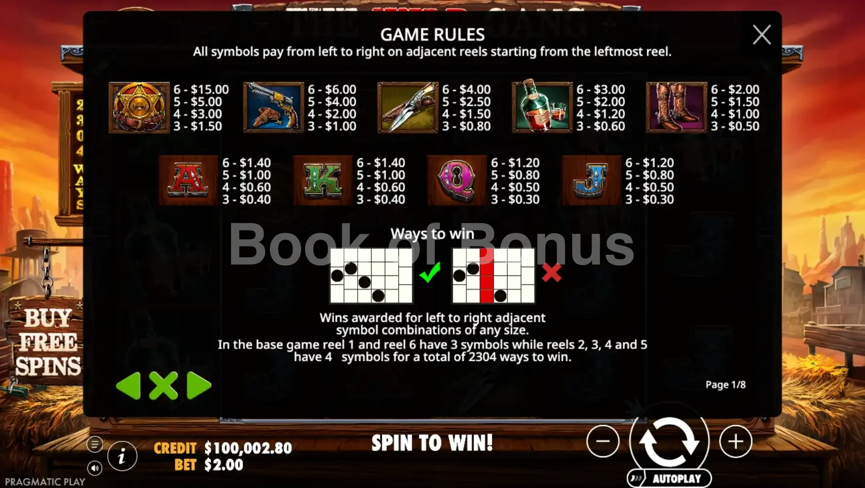 The Wild Gang par Pragmatic Play - table des gains et valeurs des symboles