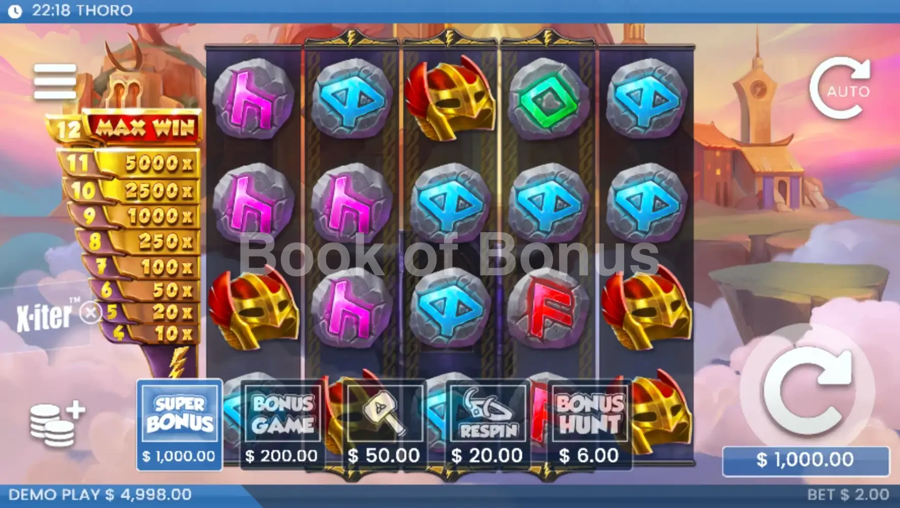 Thoro par ELK Studios - menu d'achat de bonus et options