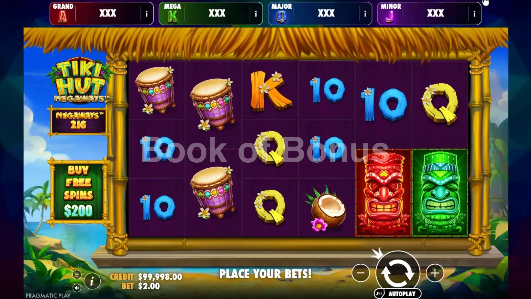 Tiki Hut Megaways par Pragmatic Play - jeu de base et disposition des rouleaux