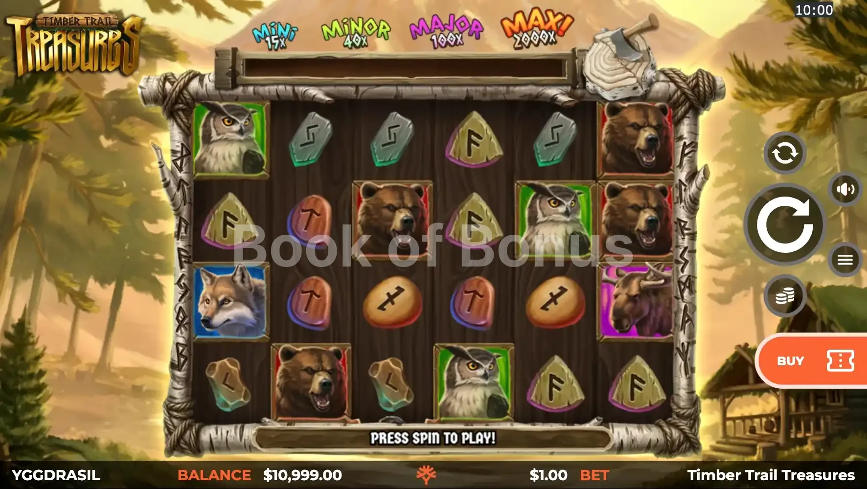 Timber Trail Treasures par Yggdrasil - jeu de base et disposition des rouleaux