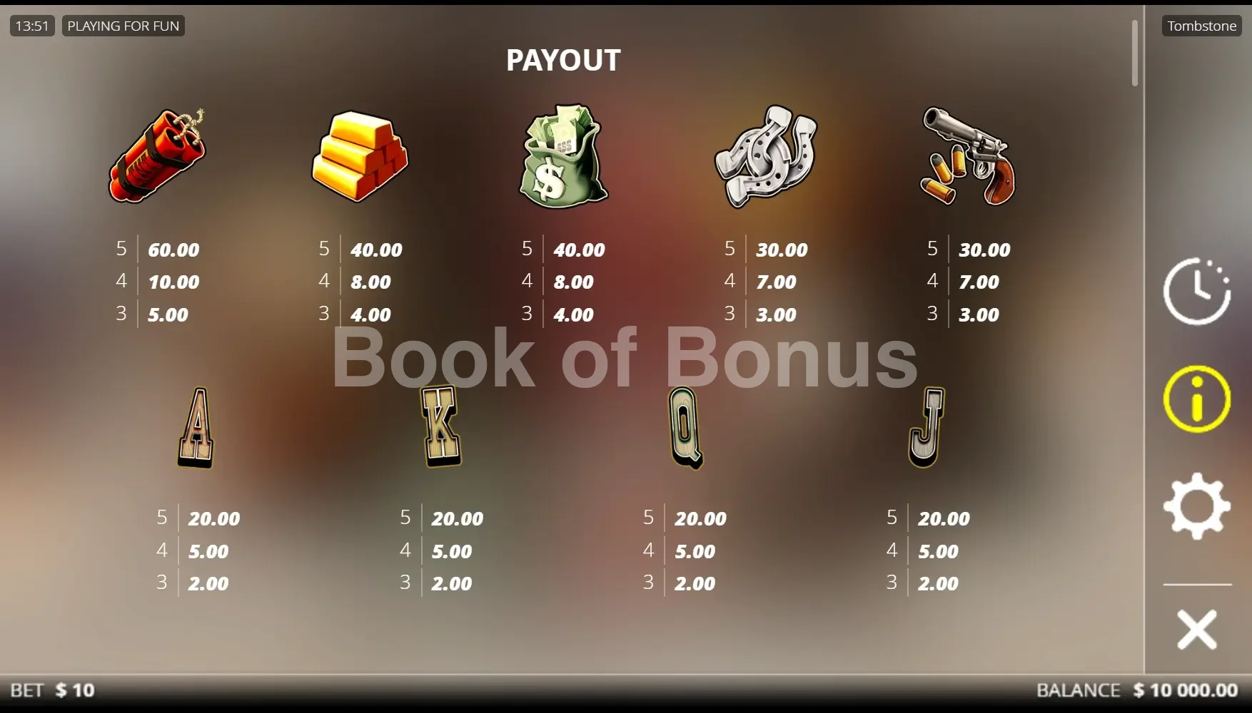 Tombstone par Nolimit City - table des gains et valeurs des symboles