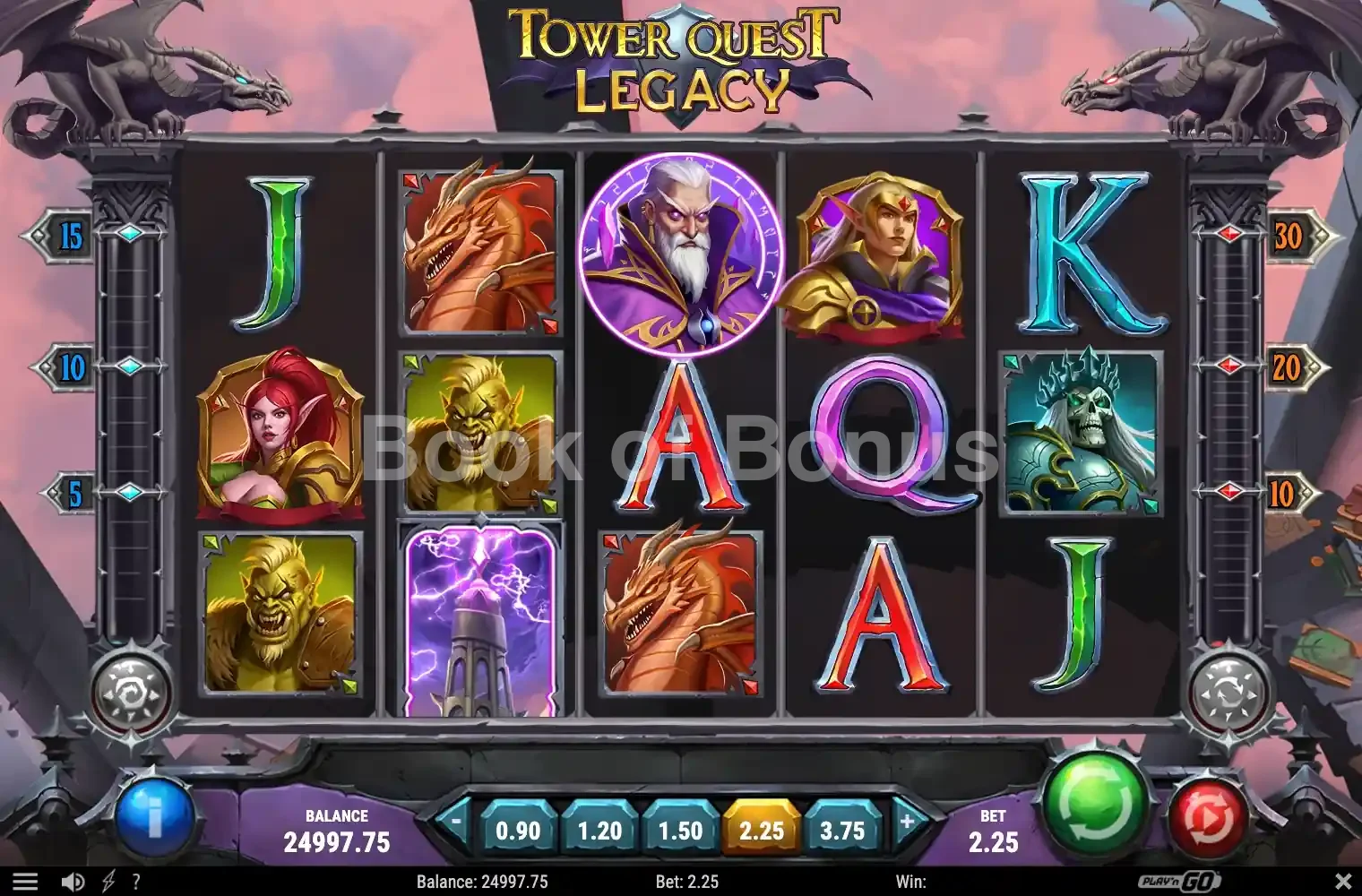 Tower Quest Legacy par Play'n GO - jeu de base et disposition des rouleaux