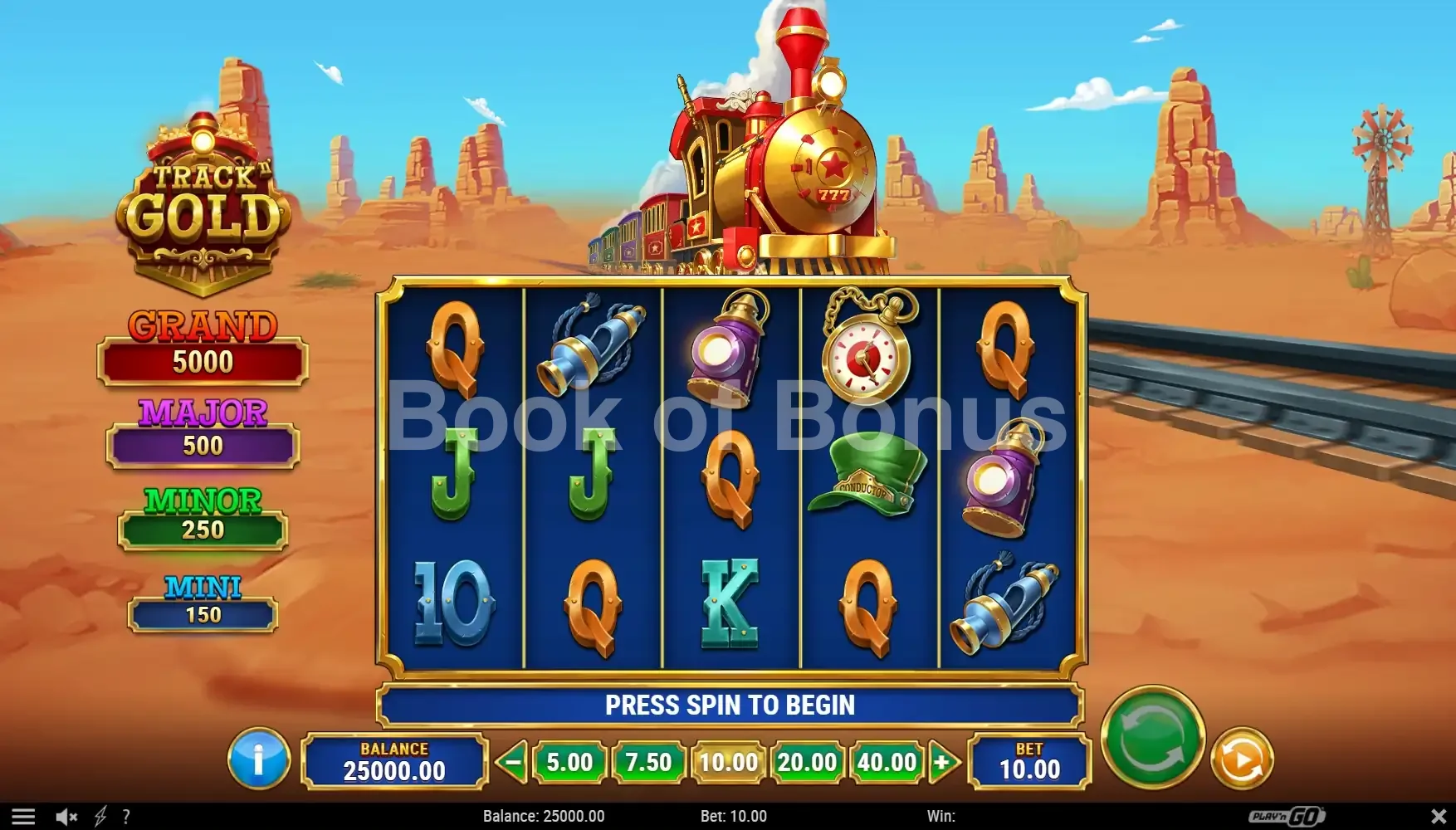 Track n’ Gold par Play'n GO - jeu de base et disposition des rouleaux