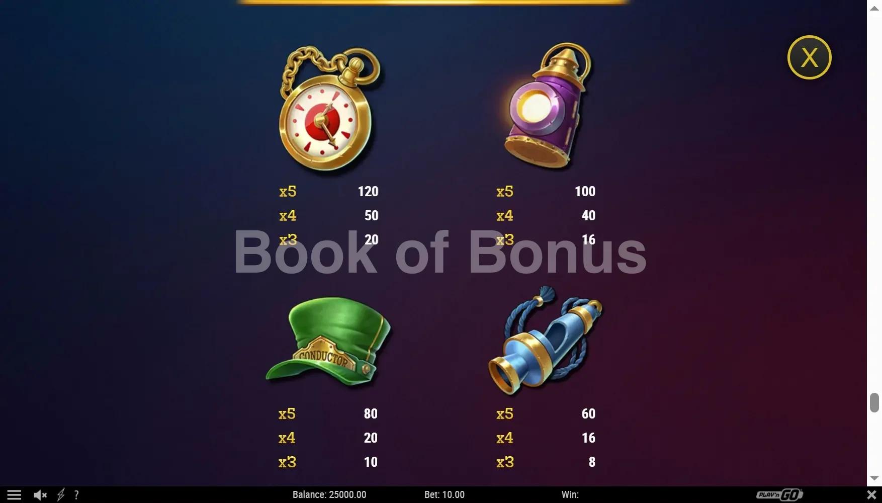 Track n’ Gold par Play'n GO - table des gains et valeurs des symboles