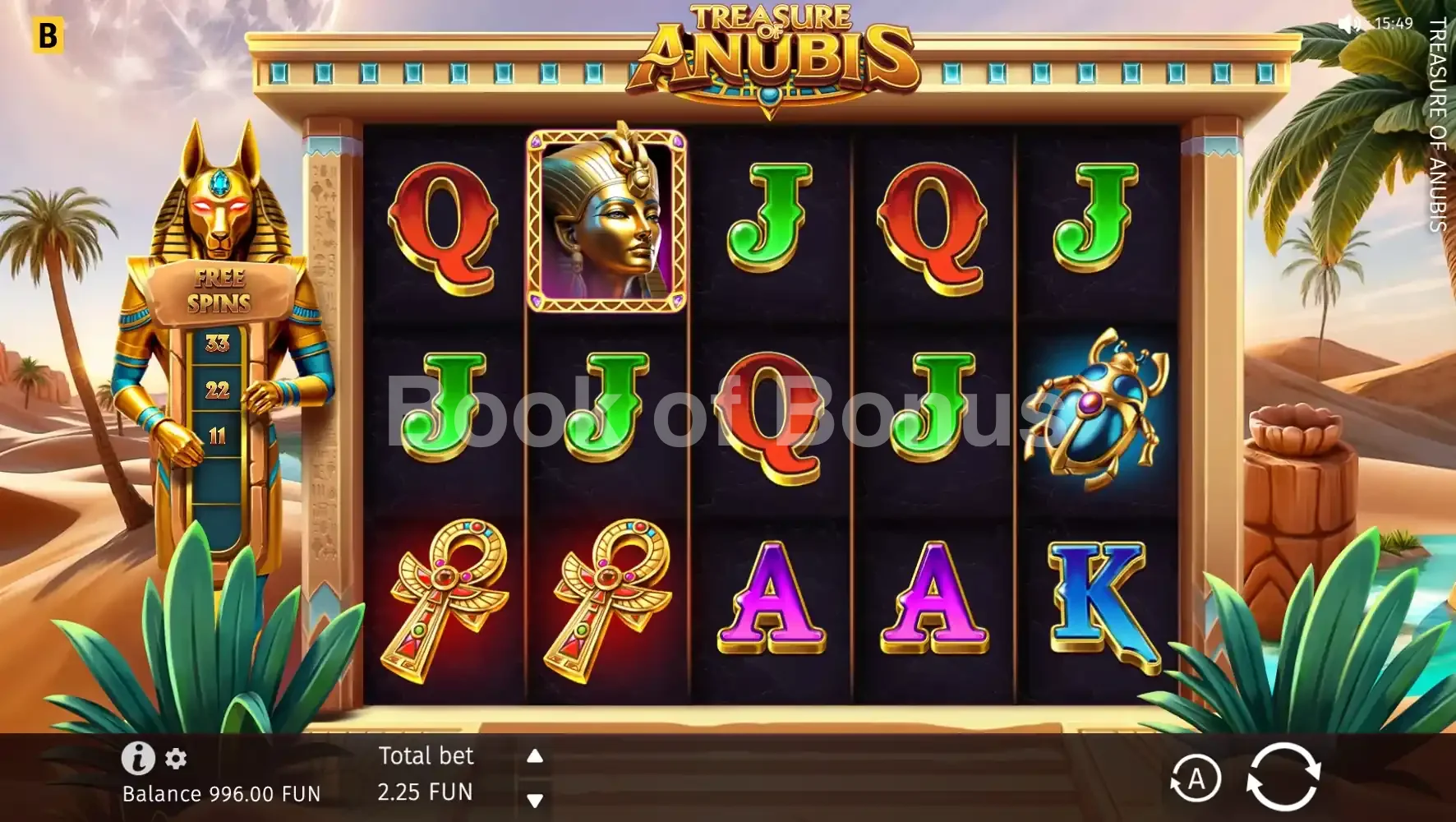 Treasure of Anubis par BGaming - jeu de base et disposition des rouleaux