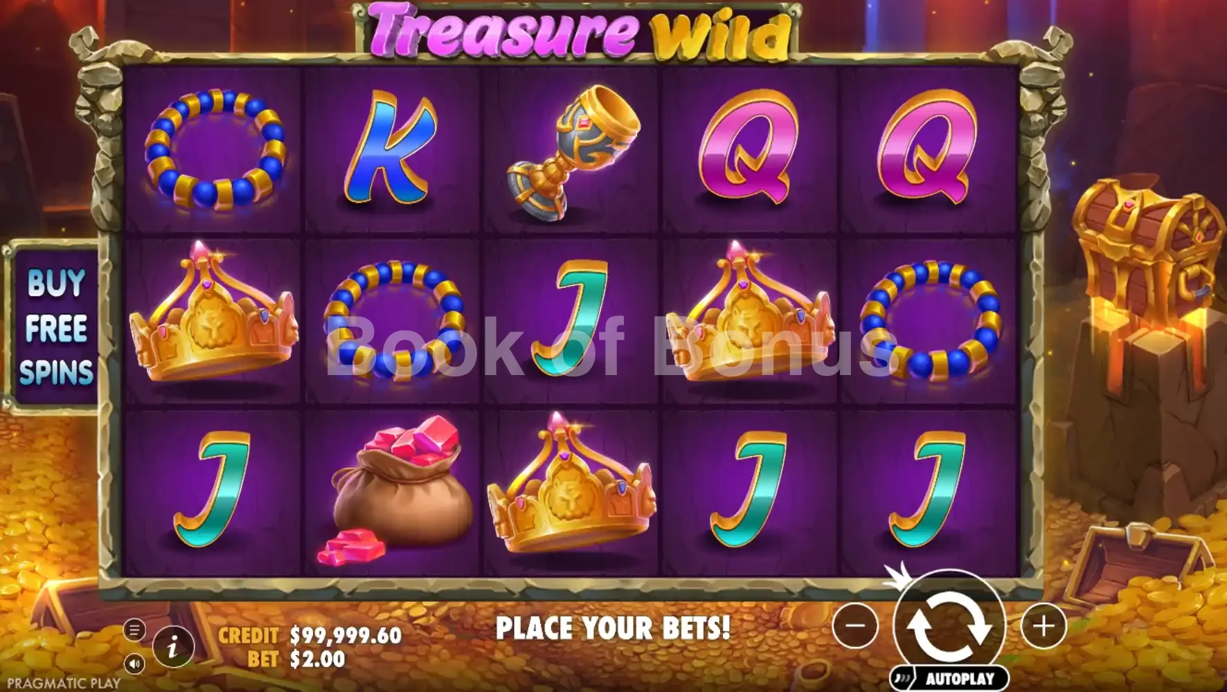 Treasure Wild par Pragmatic Play - jeu de base et disposition des rouleaux