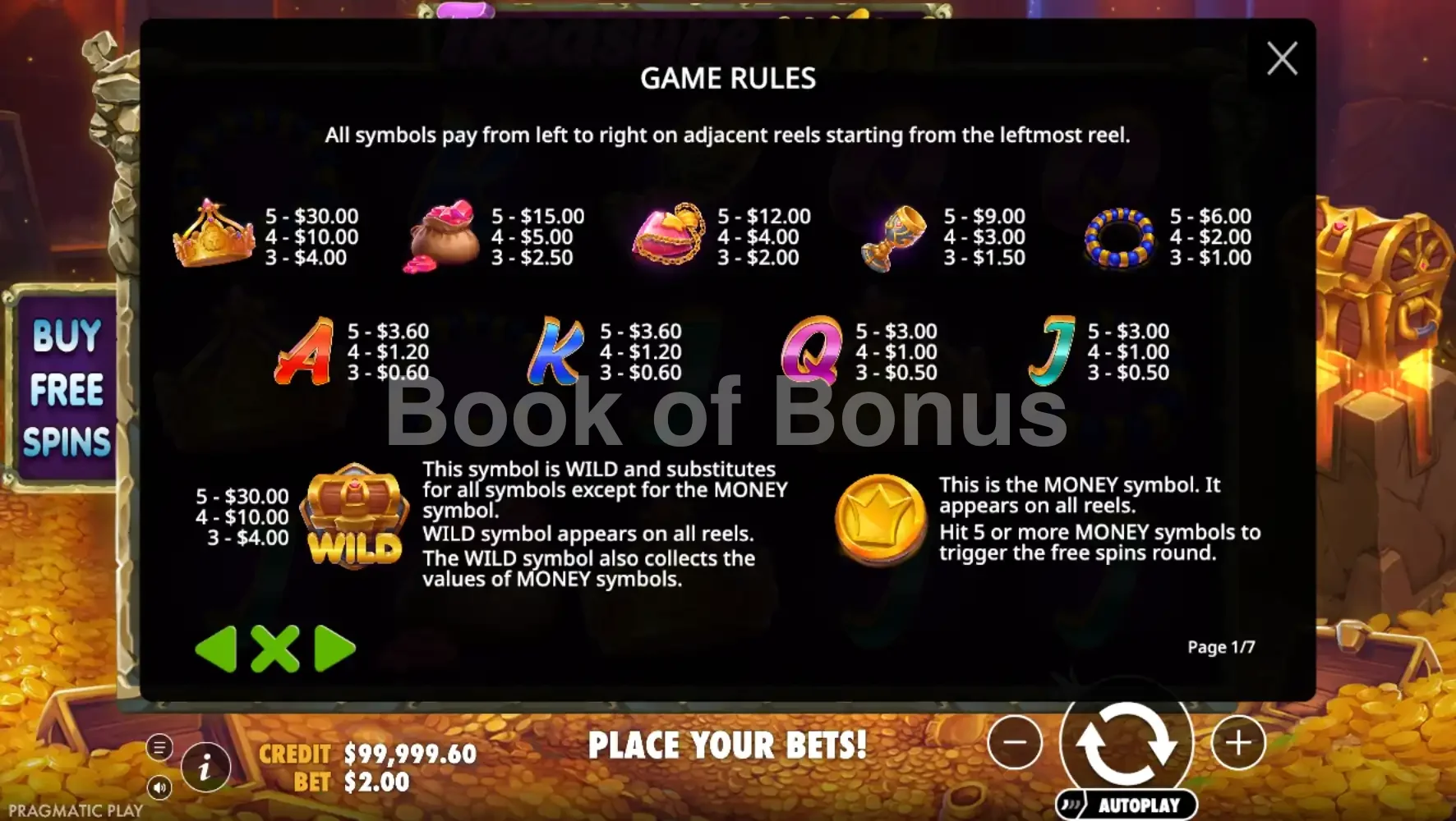 Treasure Wild par Pragmatic Play - table des gains et valeurs des symboles