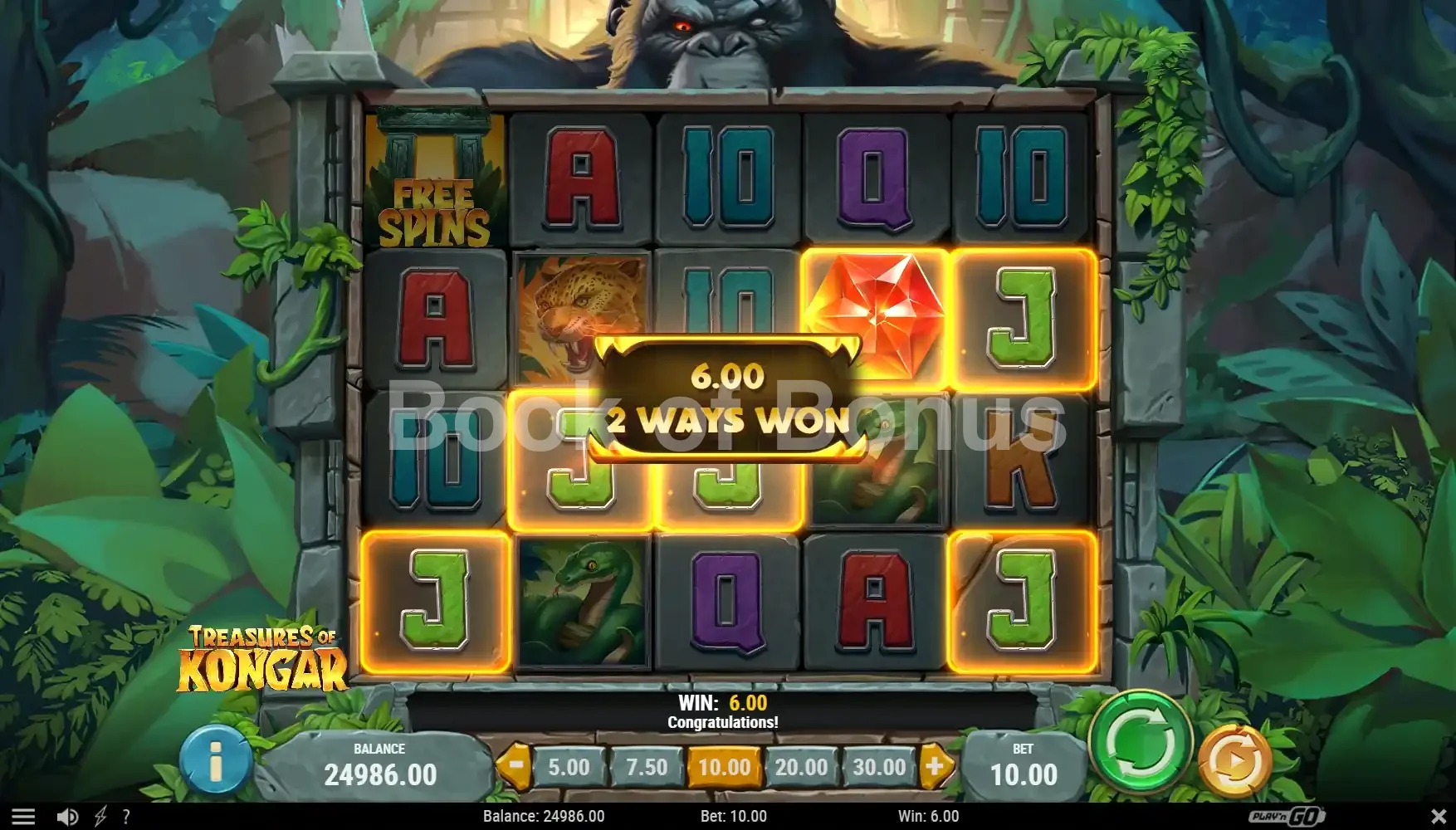 Treasures of Kongar par Play'n GO - spin result