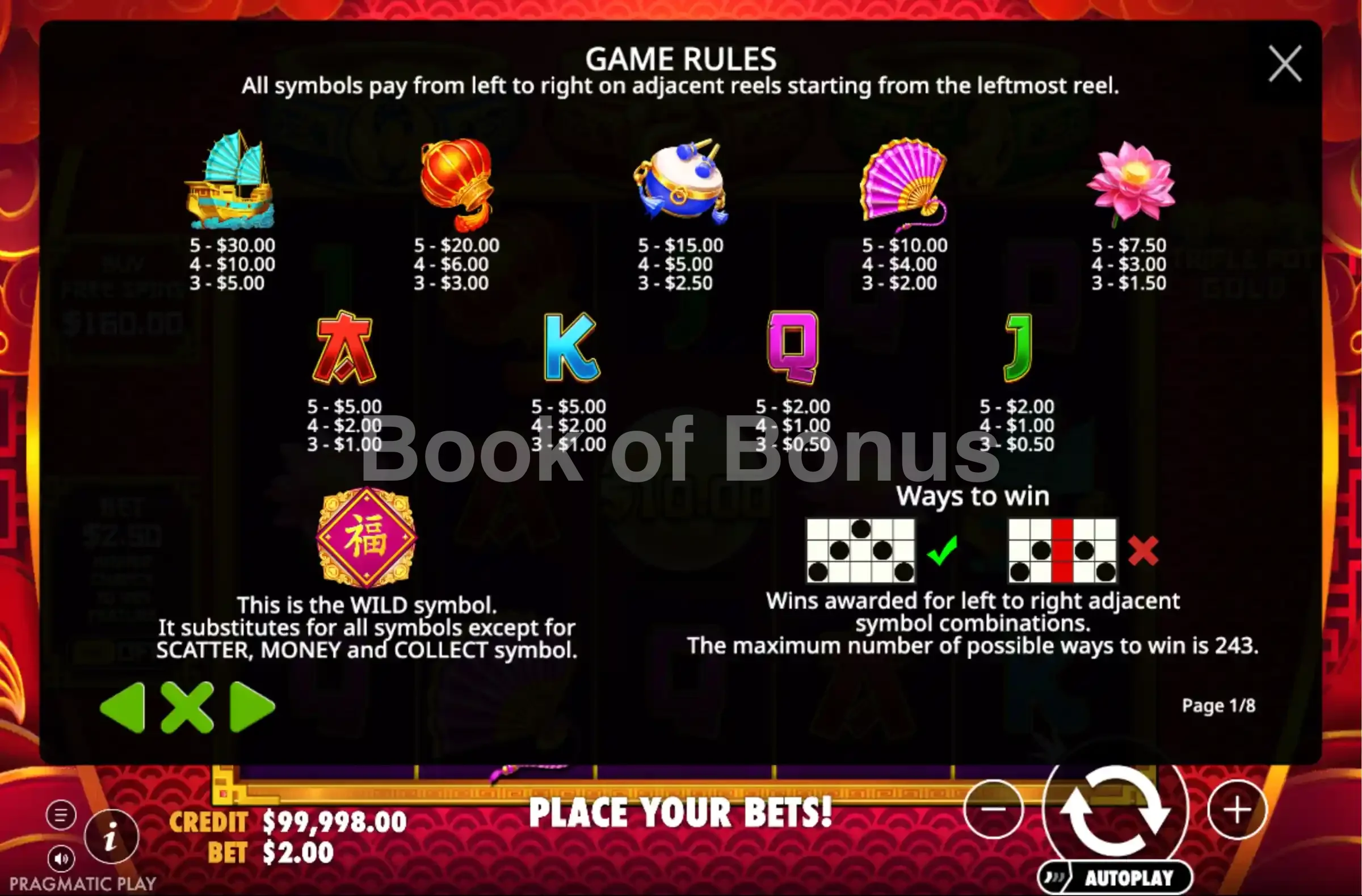 Triple Pot Gold par Pragmatic Play - table des gains et valeurs des symboles