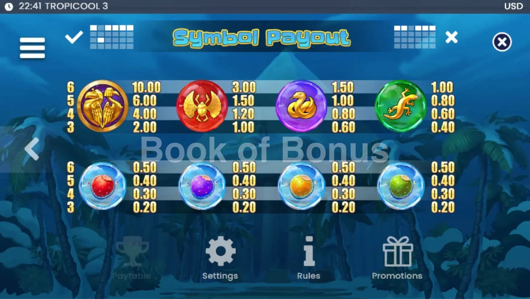 Tropicool 3 par ELK Studios - table des gains et valeurs des symboles