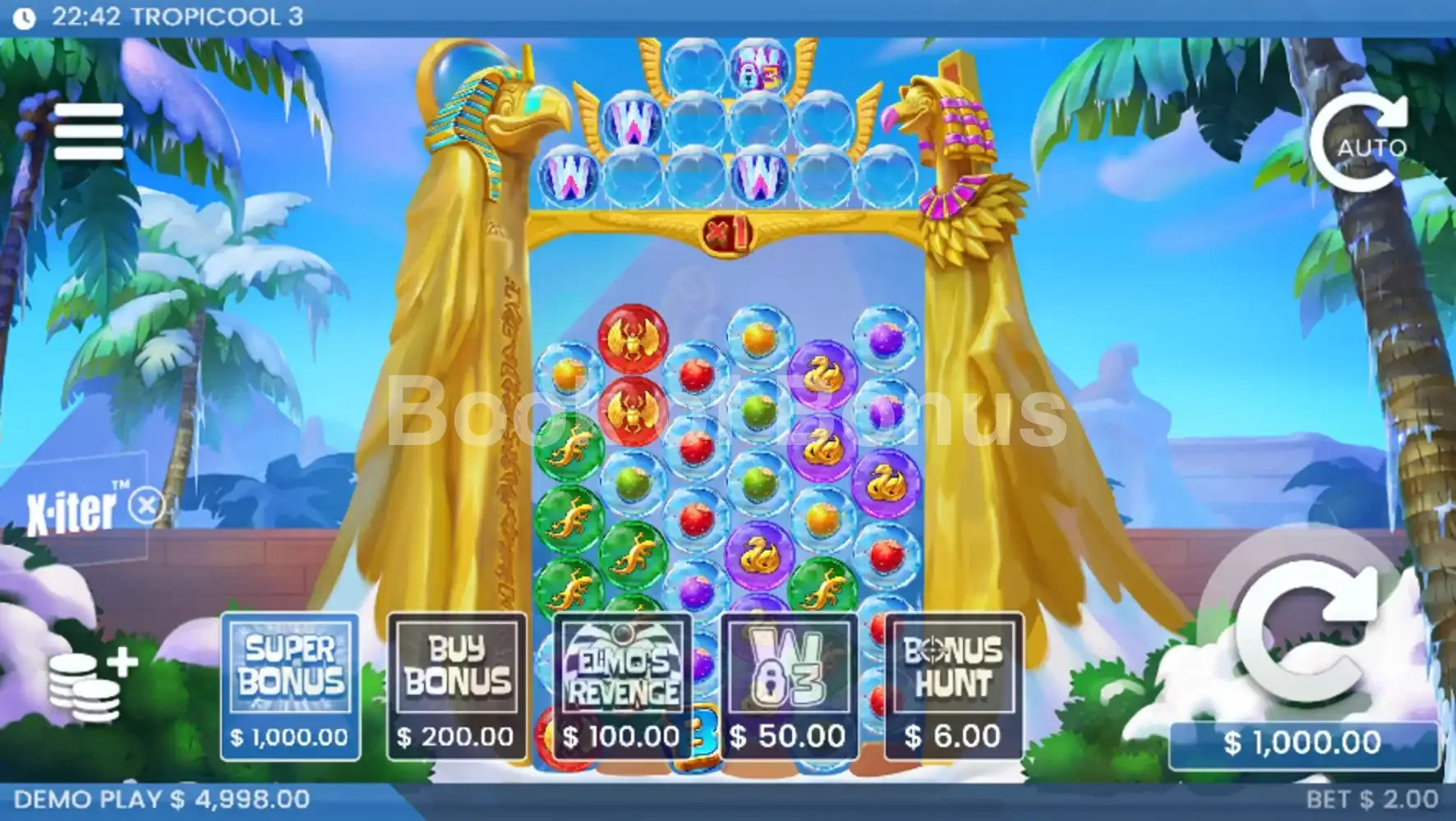 Tropicool 3 par ELK Studios - menu d'achat de bonus et options