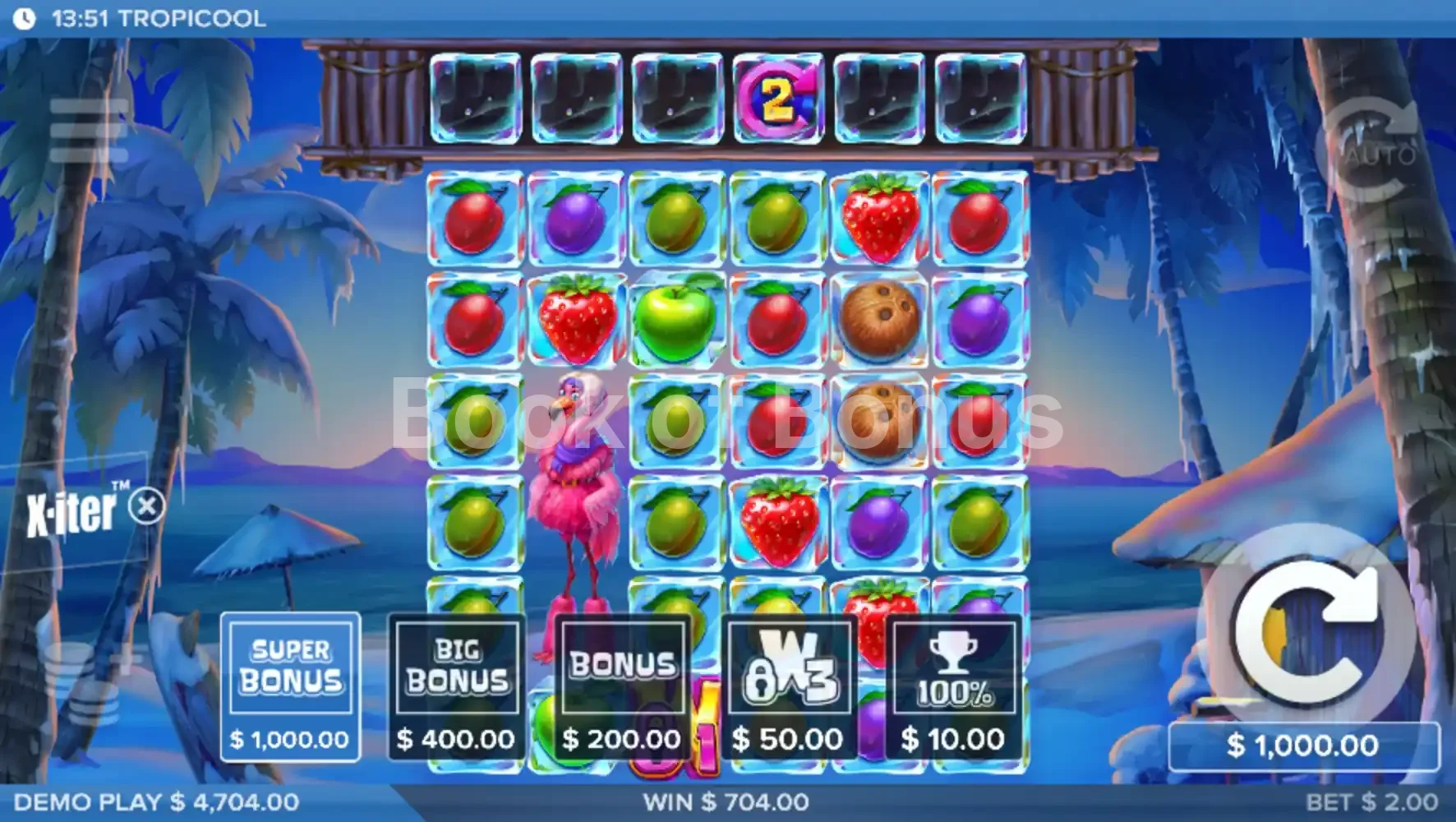 Tropicool par ELK Studios - menu d'achat de bonus et options