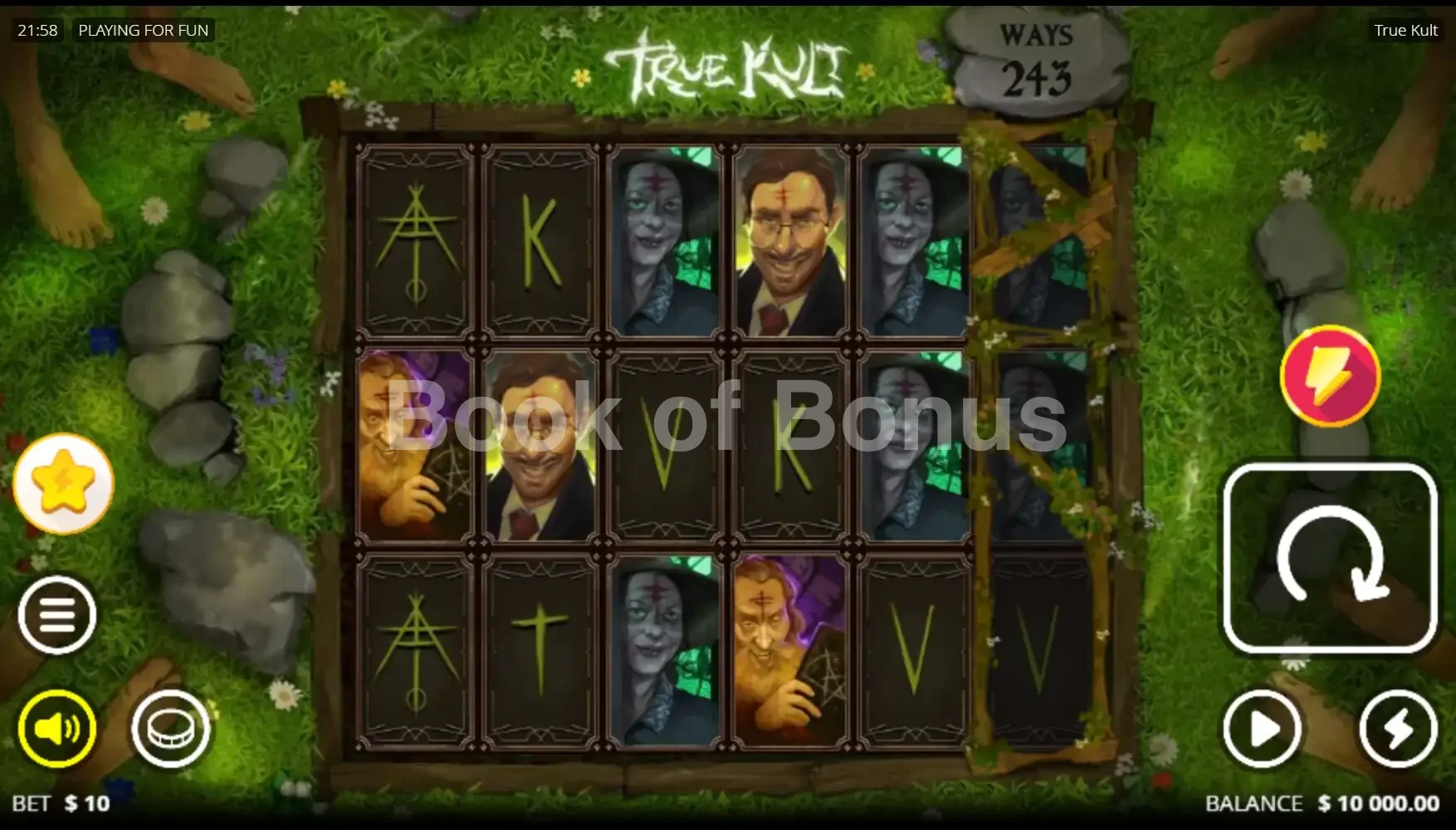 True Kult par Nolimit City - jeu de base et disposition des rouleaux