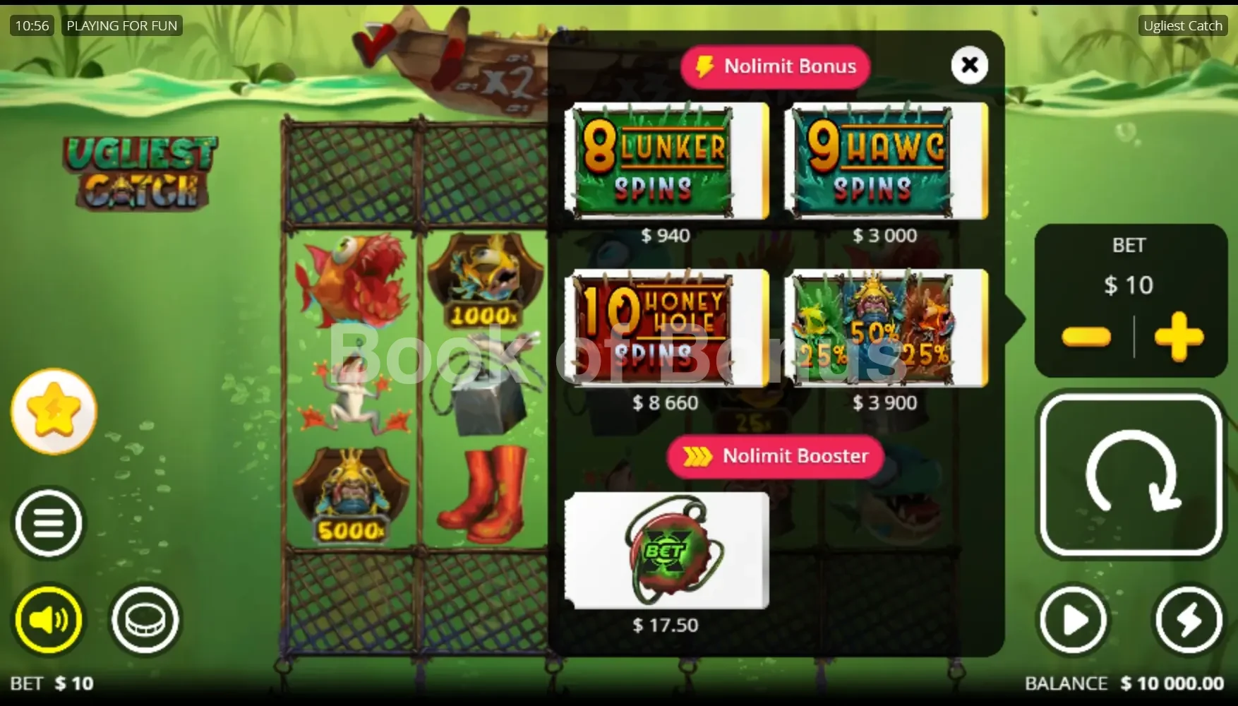 Ugliest Catch par Nolimit City - menu d'achat de bonus et options