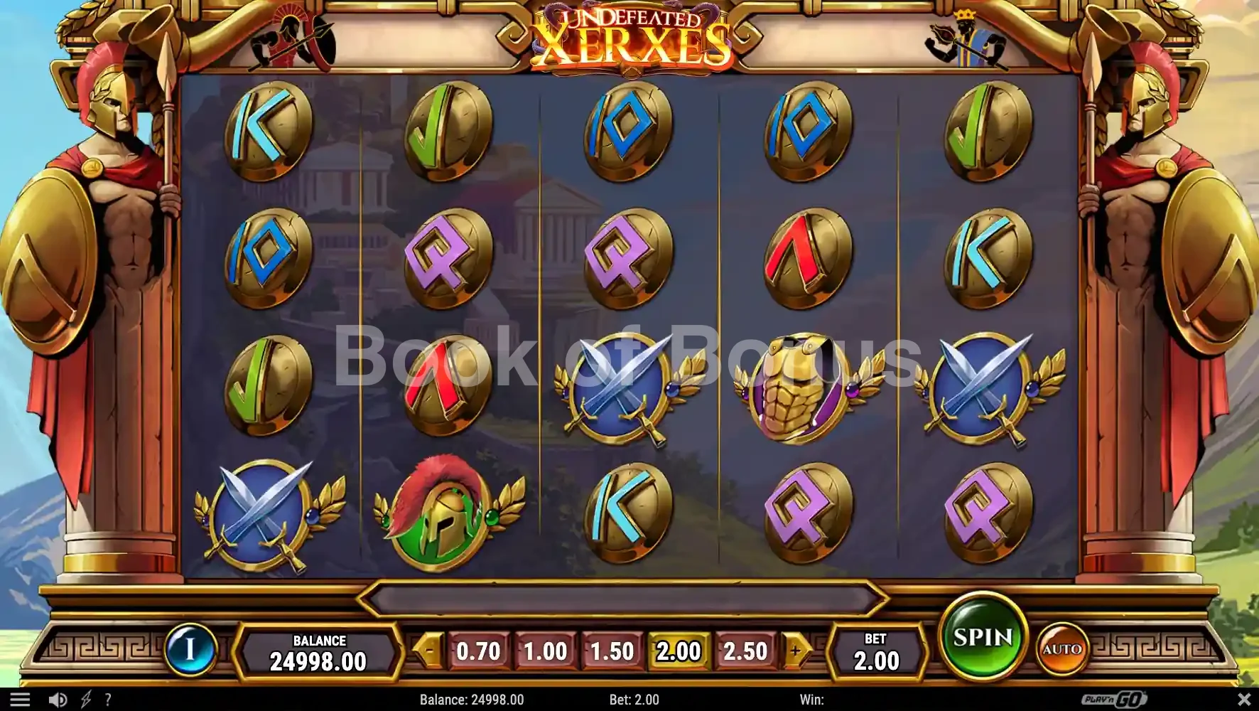 Undefeated Xerxes par Play'n GO - jeu de base et disposition des rouleaux