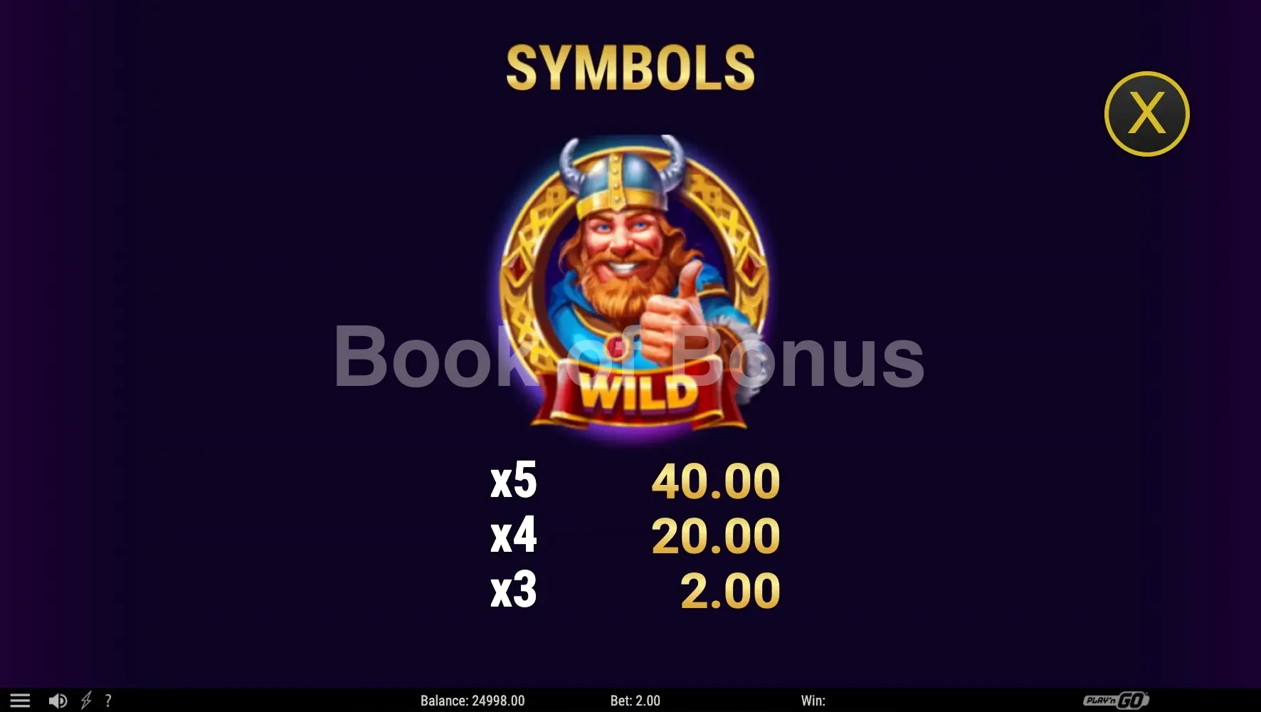 ValhalLuck par Play'n GO - table des gains et valeurs des symboles
