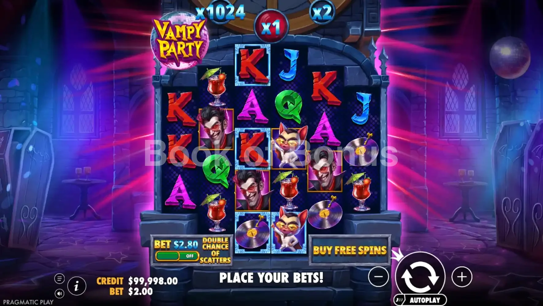 Vampy Party par Pragmatic Play - jeu de base et disposition des rouleaux