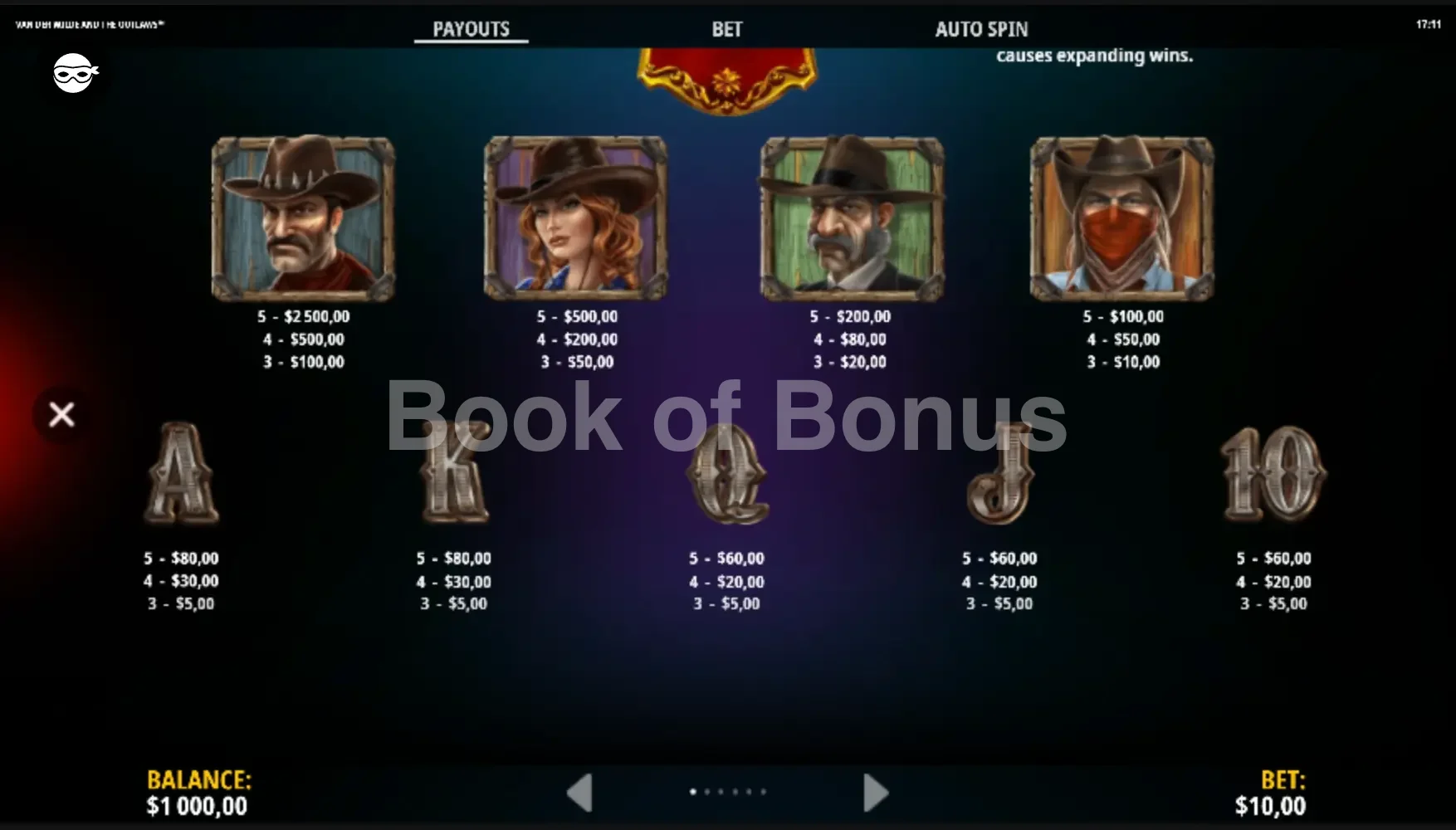 Van Der Wilde & The Outlaws par iSoftBet - table des gains et valeurs des symboles