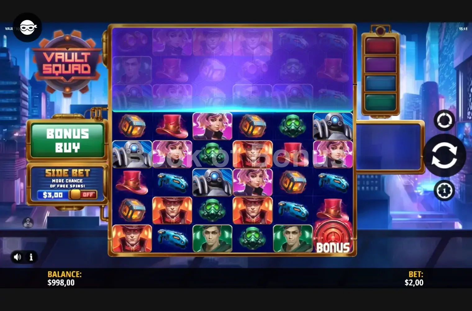 Vault Squad par iSoftBet - jeu de base et disposition des rouleaux