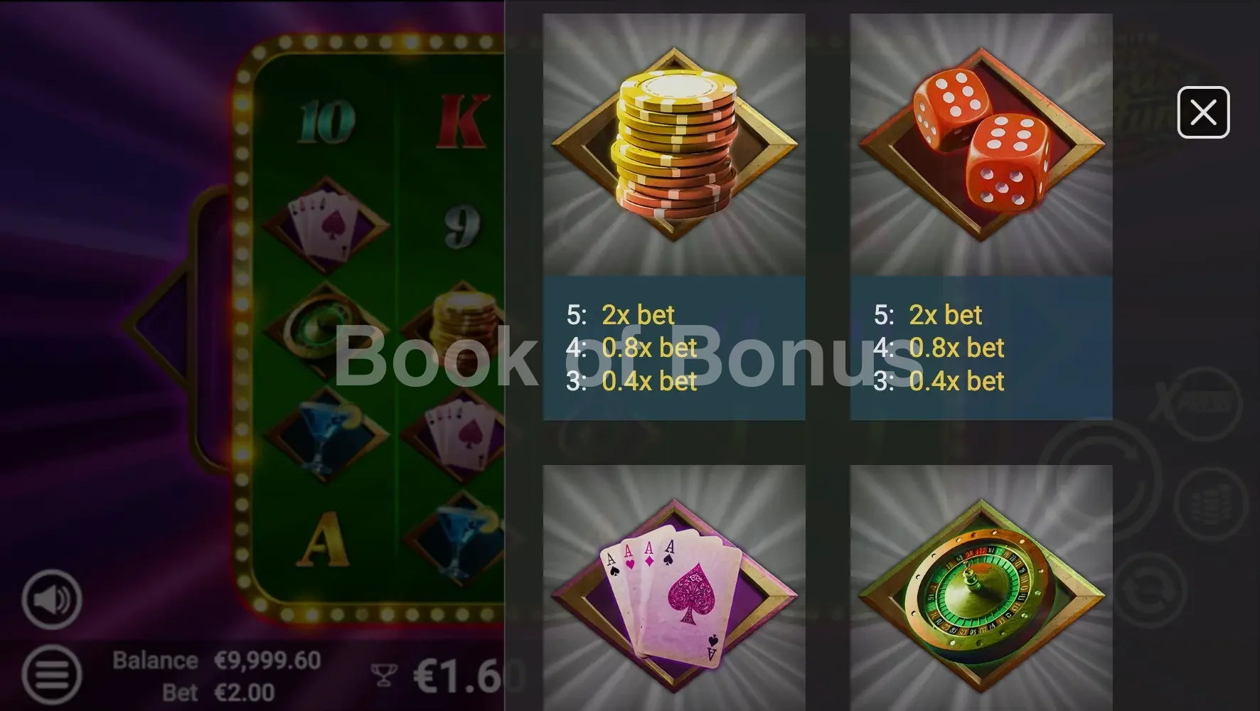 Vegas Fortune par Avatar UX - table des gains et valeurs des symboles