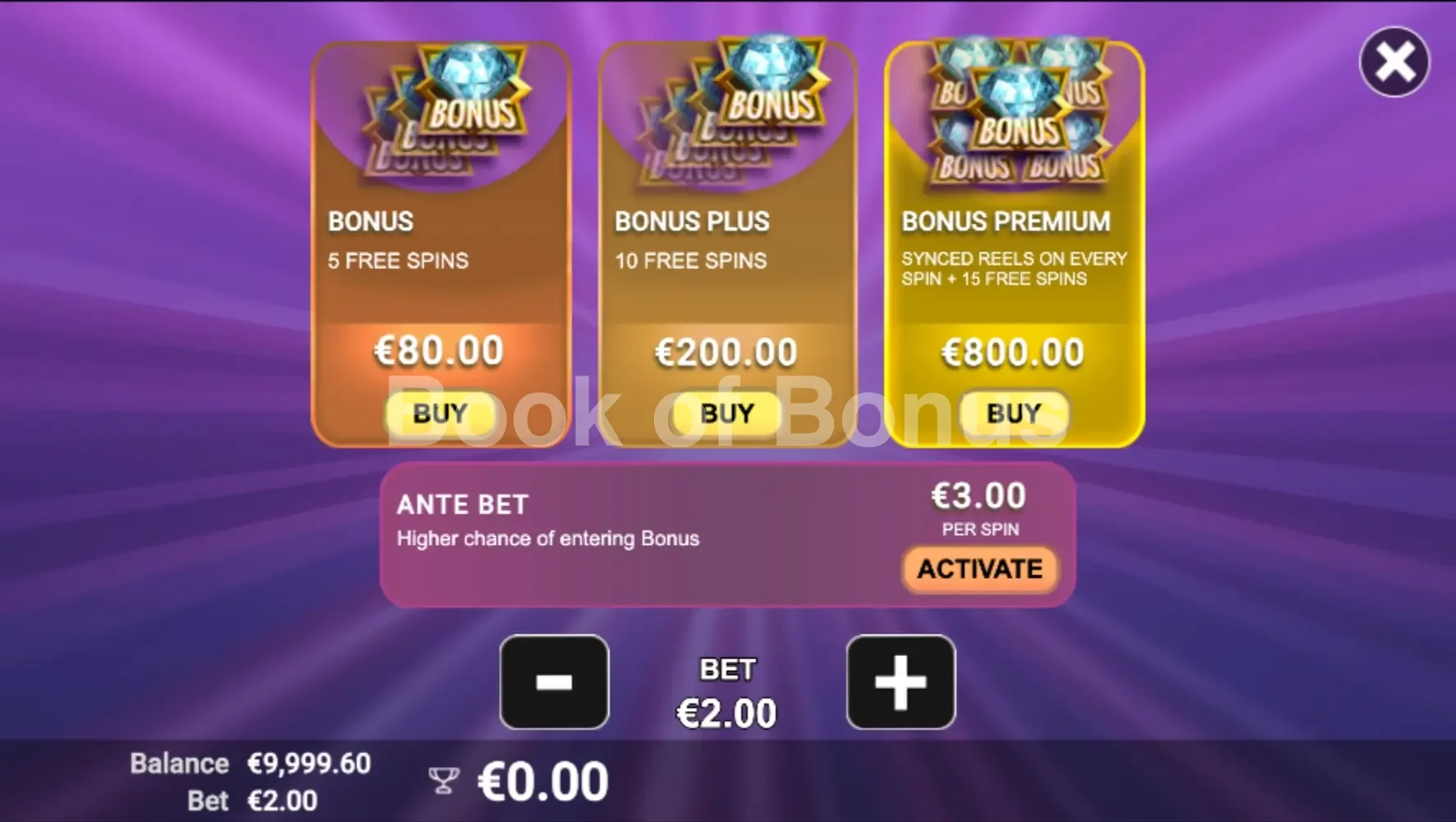 Vegas Fortune par Avatar UX - menu d'achat de bonus et options