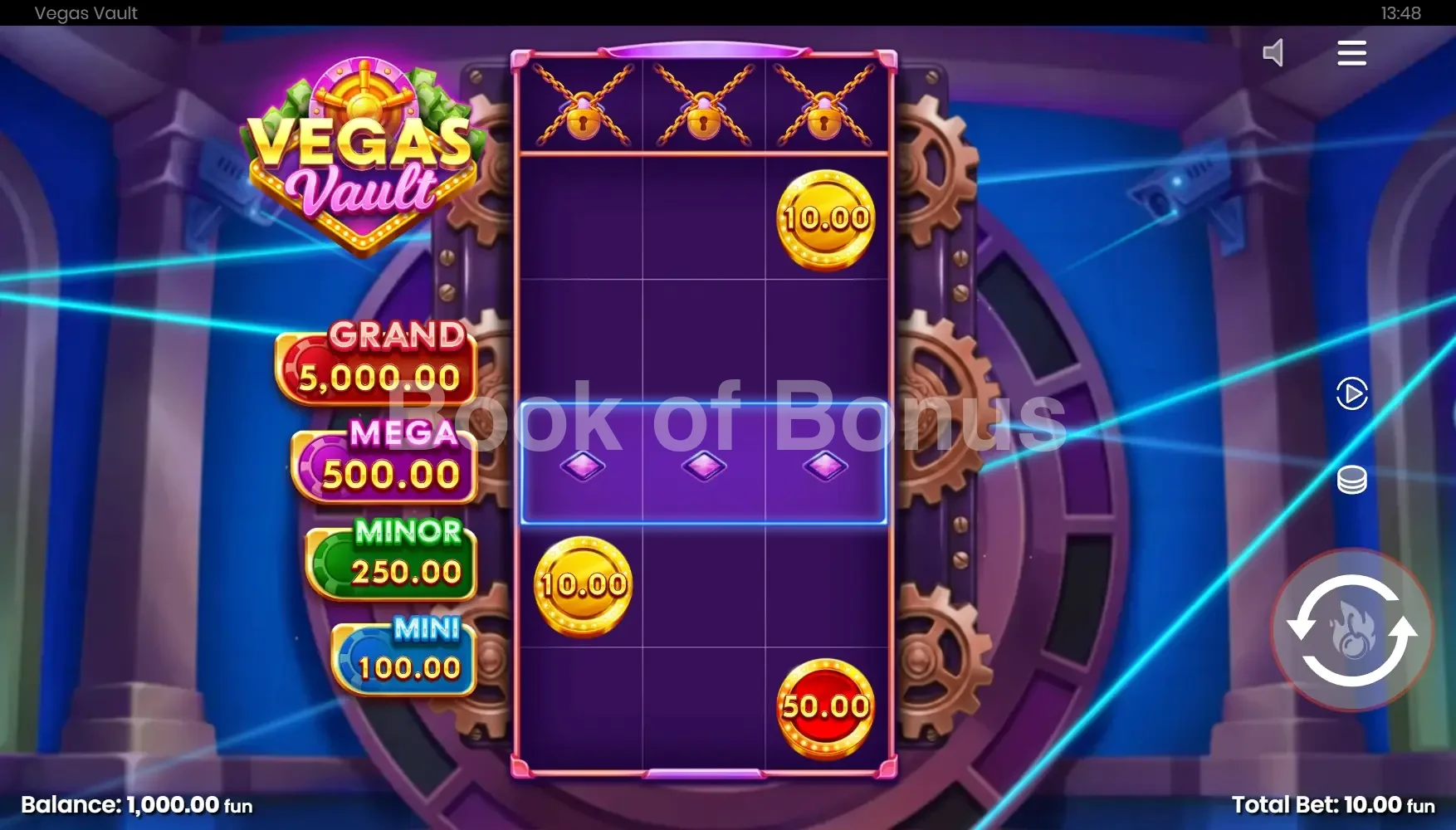 Vegas Vault par Push Gaming - jeu de base et disposition des rouleaux