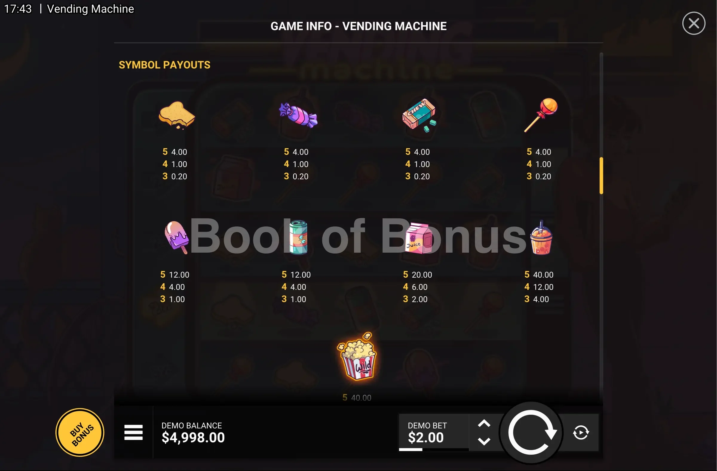Vending Machine par Hacksaw Gaming - table des gains et valeurs des symboles