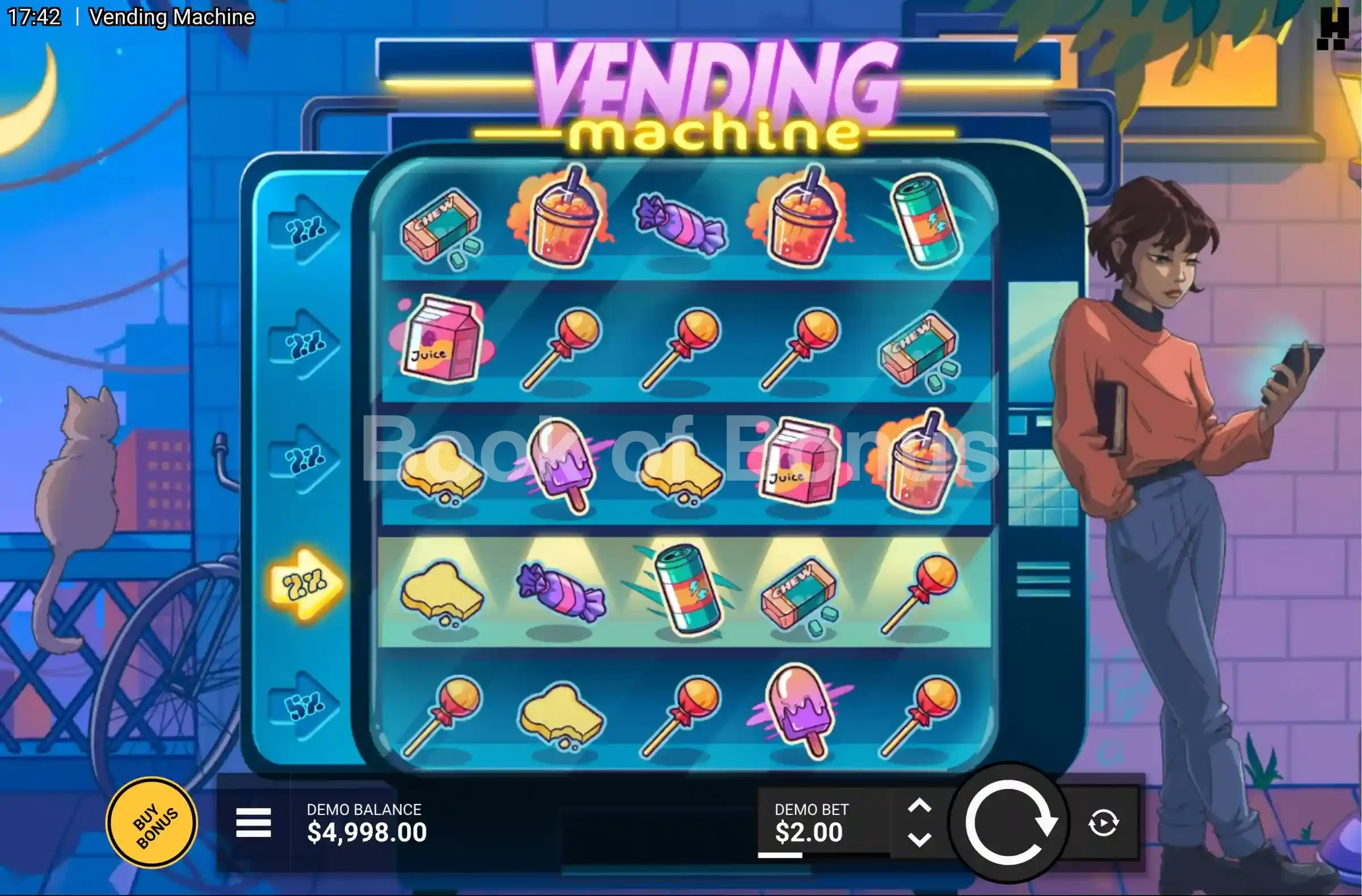 Vending Machine par Hacksaw Gaming - jeu de base et disposition des rouleaux