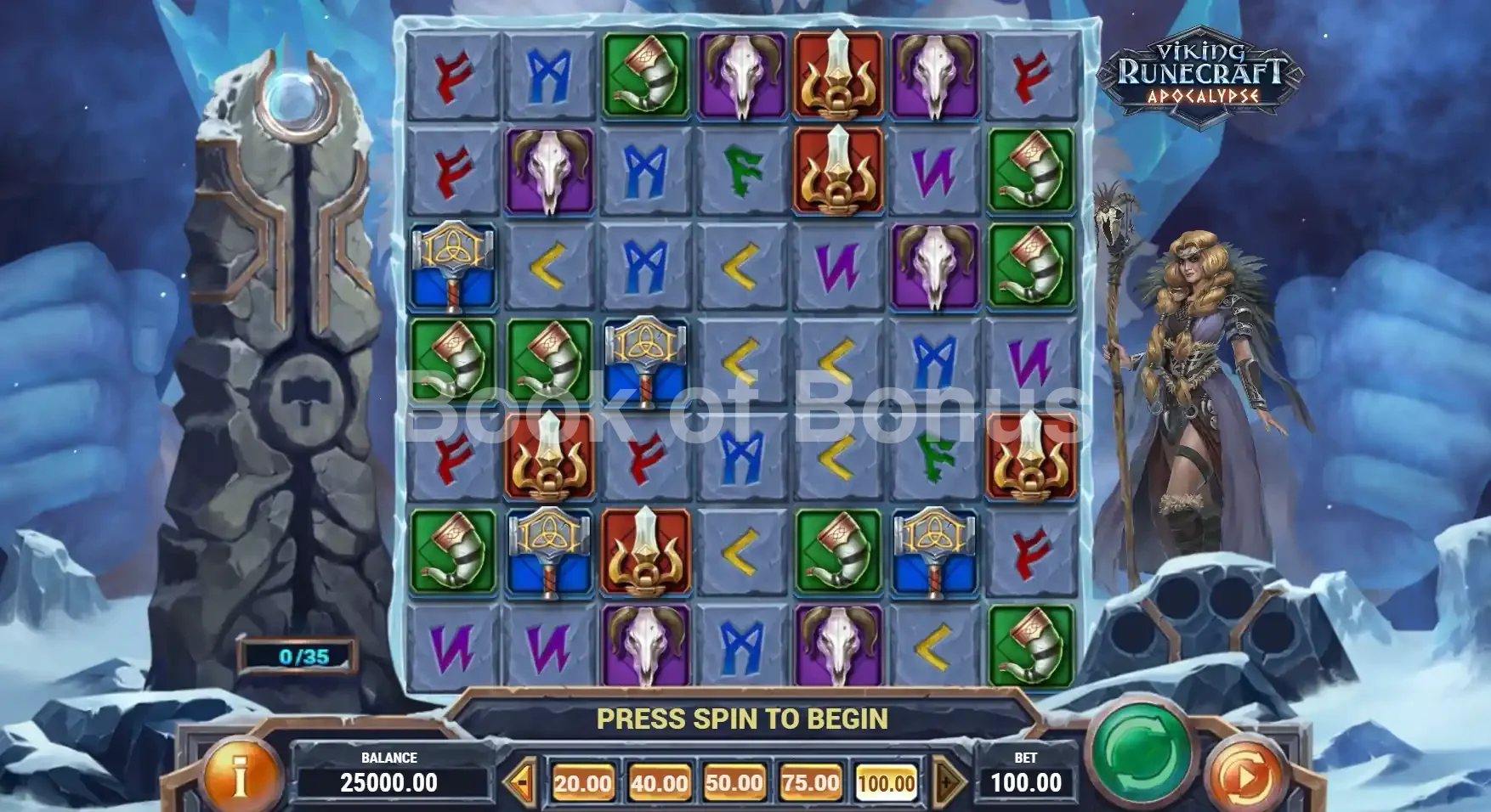 Viking Runecraft Apocalypse par Play'n GO - jeu de base et disposition des rouleaux