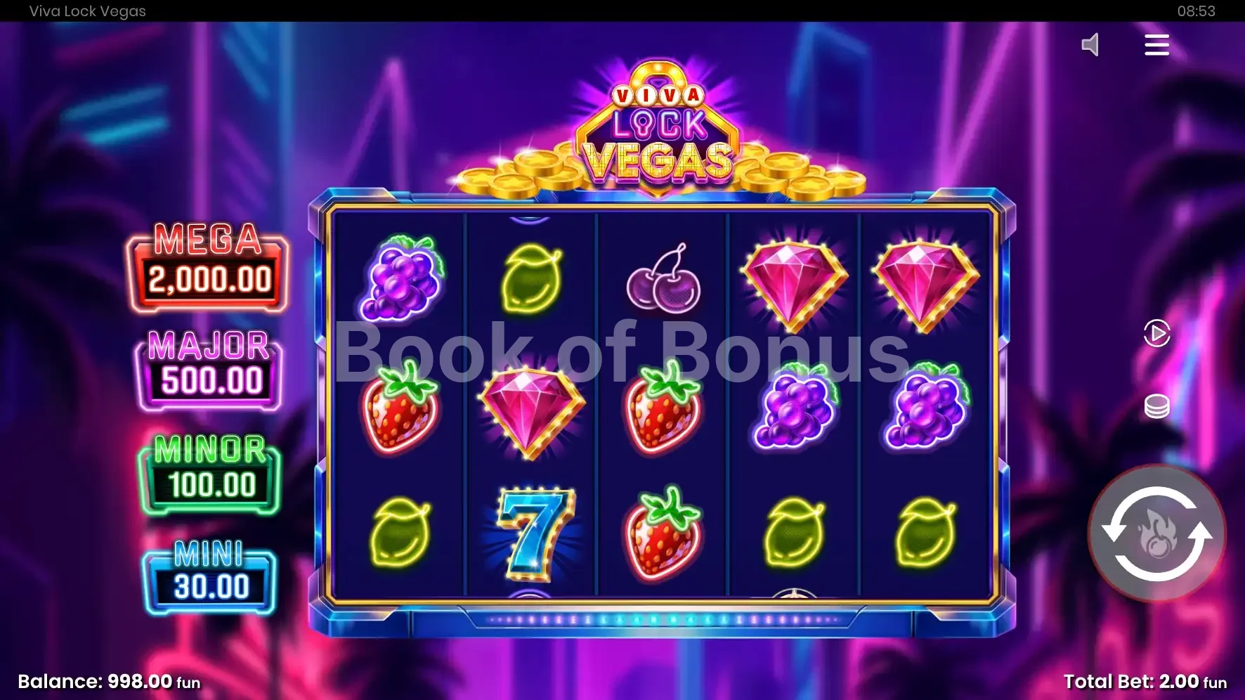 Viva Lock Vegas par Push Gaming - jeu de base et disposition des rouleaux
