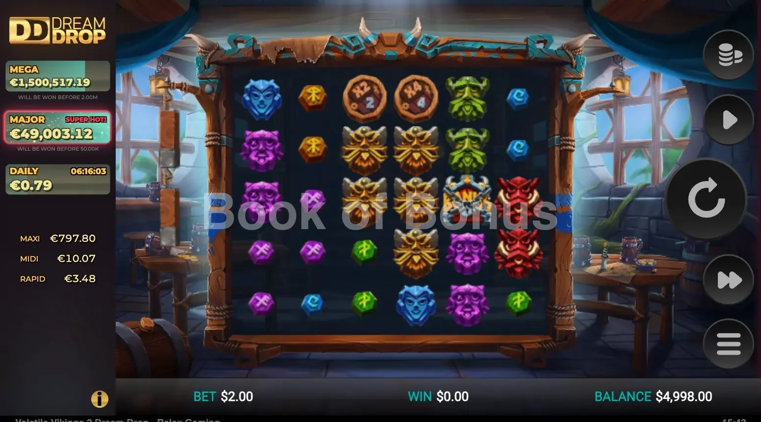 Volatile Vikings 2 Dream Drop par Relax Gaming - jeu de base et disposition des rouleaux