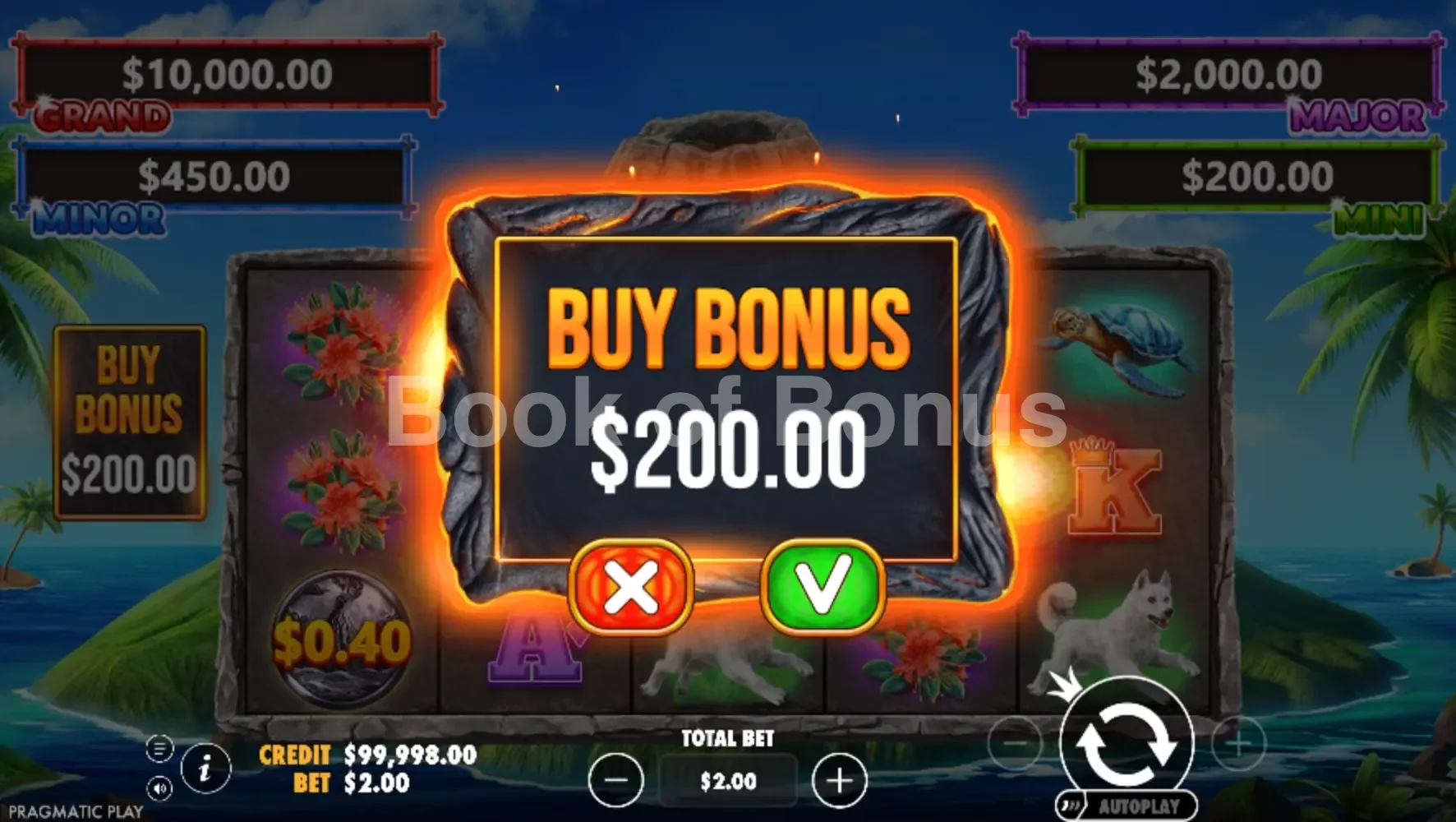 Volcano Goddess par Pragmatic Play - menu d'achat de bonus et options