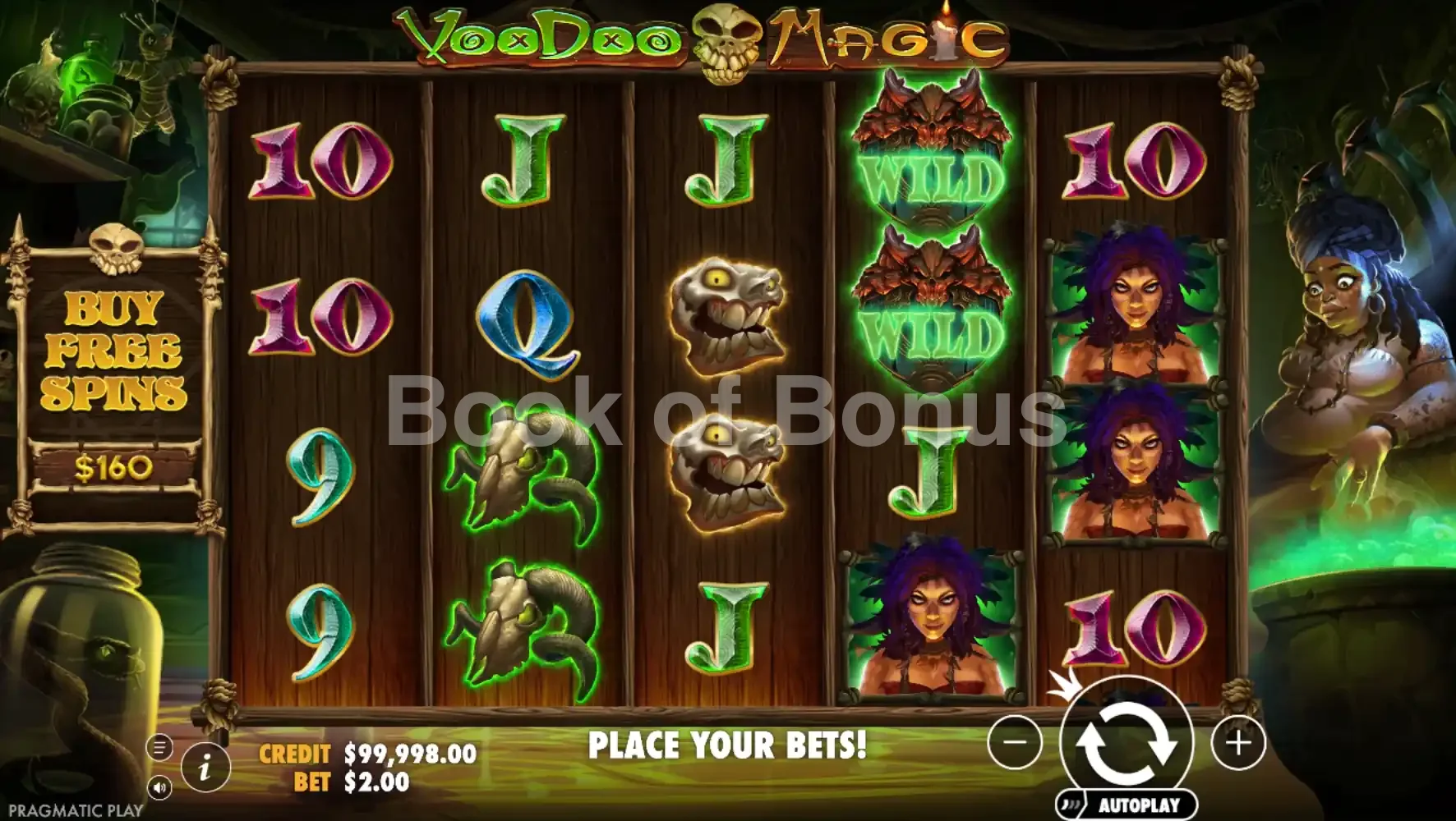 Voodoo Magic par Pragmatic Play - jeu de base et disposition des rouleaux